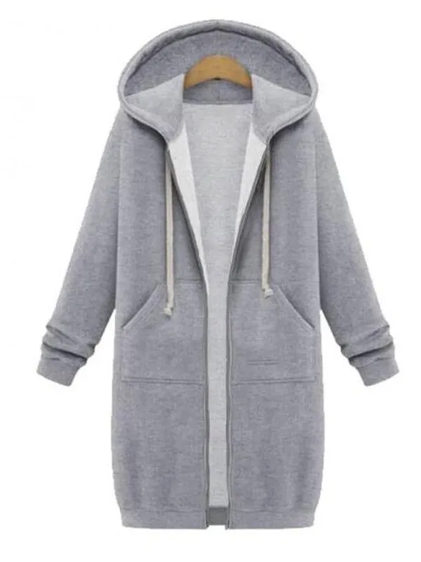 Long Hooded Loose Zipper Long Sleeve Sweater Coat Jacket