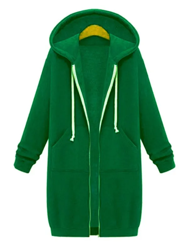 Long Hooded Loose Zipper Long Sleeve Sweater Coat Jacket