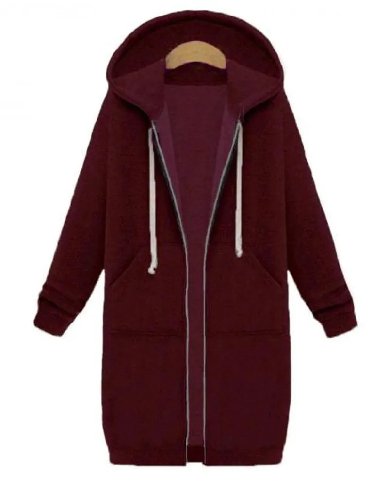 Long Hooded Loose Zipper Long Sleeve Sweater Coat Jacket