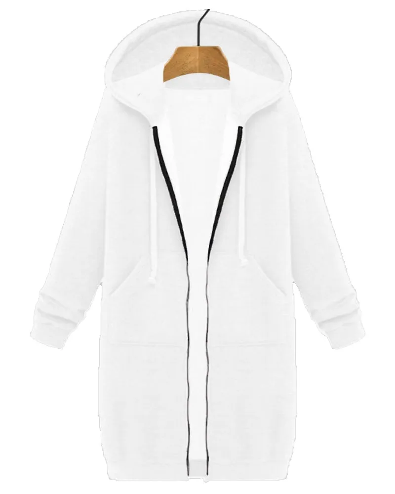 Long Hooded Loose Zipper Long Sleeve Sweater Coat Jacket