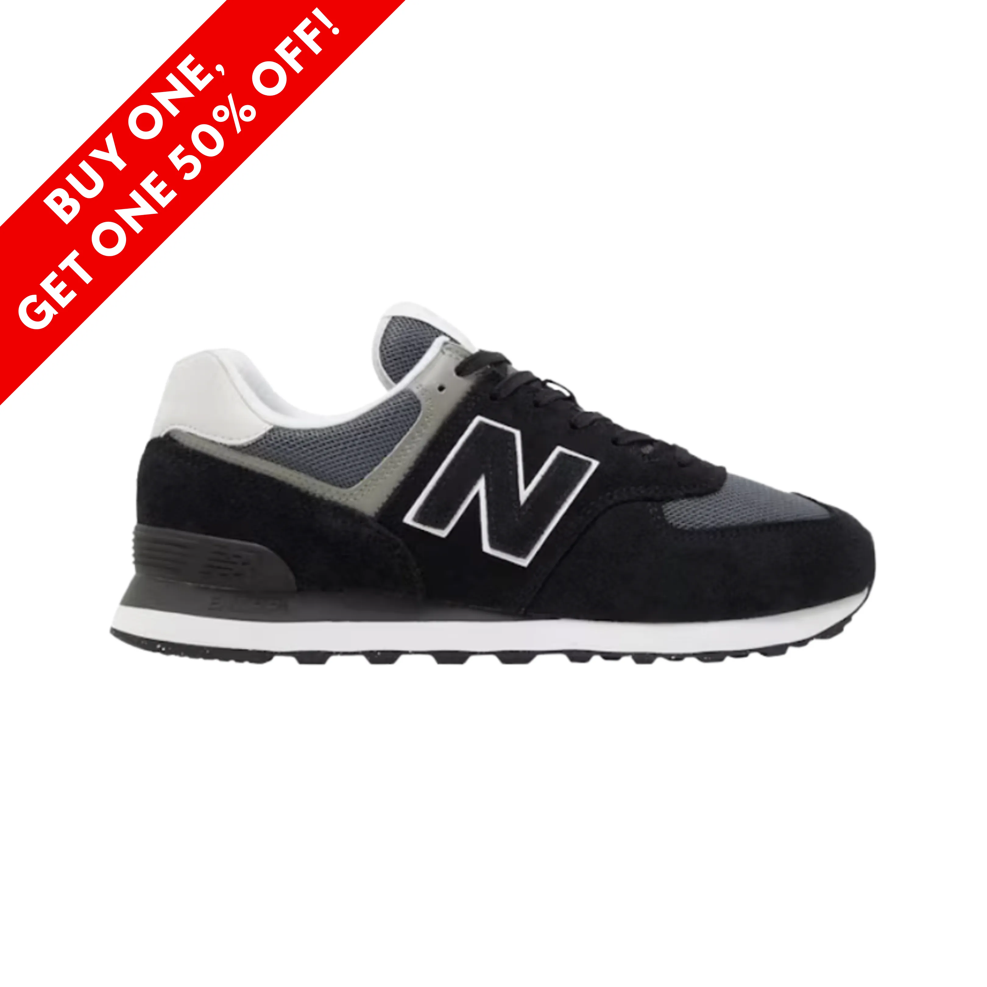 Men's 574 - Black with White and Grey (D Width)