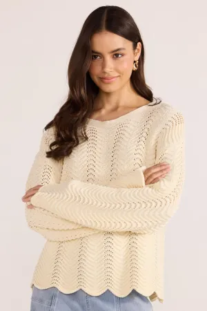 Minkpink Brooke Crochet Wave Sweater Cream