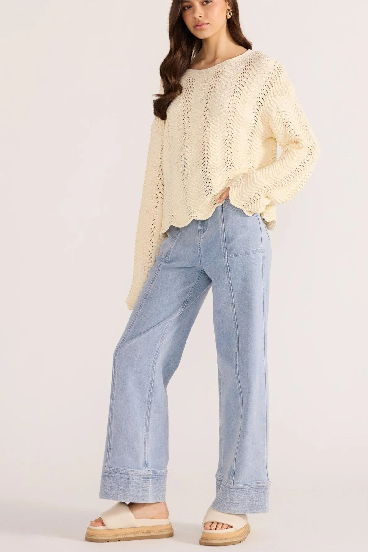 Minkpink Brooke Crochet Wave Sweater Cream
