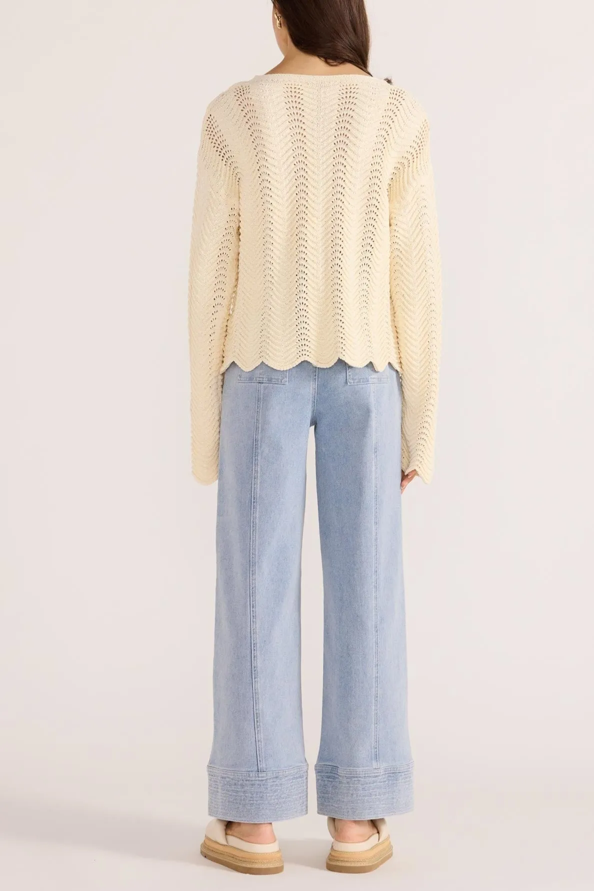 Minkpink Brooke Crochet Wave Sweater Cream