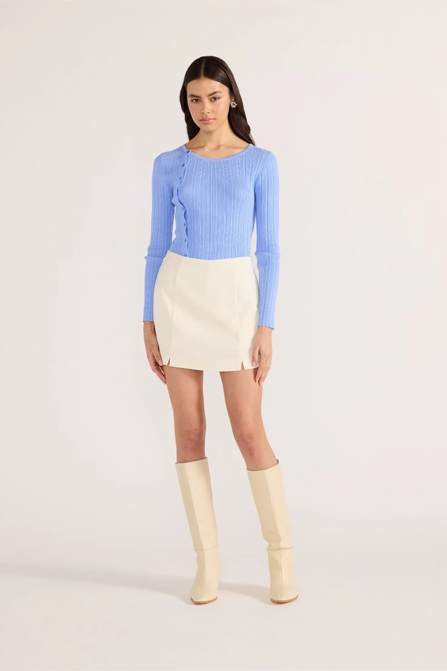 Minkpink Zinnia Asymmetric Knit Top Blue