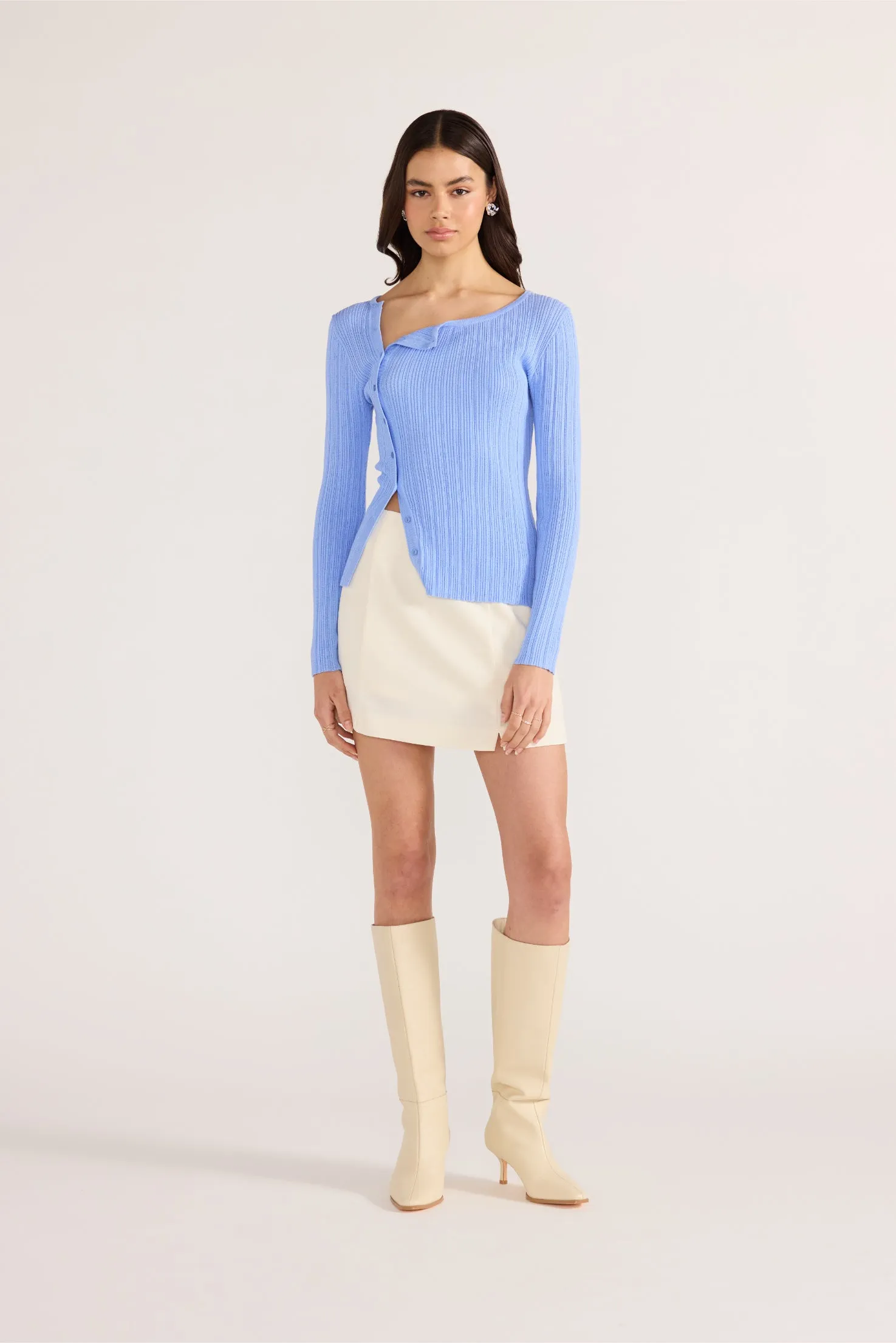 Minkpink Zinnia Asymmetric Knit Top Blue