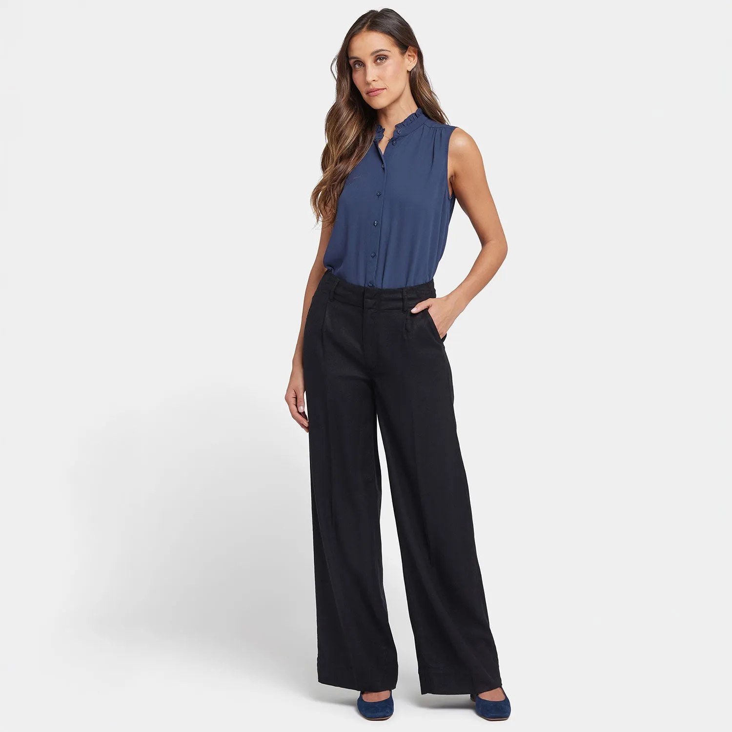 Mona Wide Leg Trouser Pants In Petite - Black