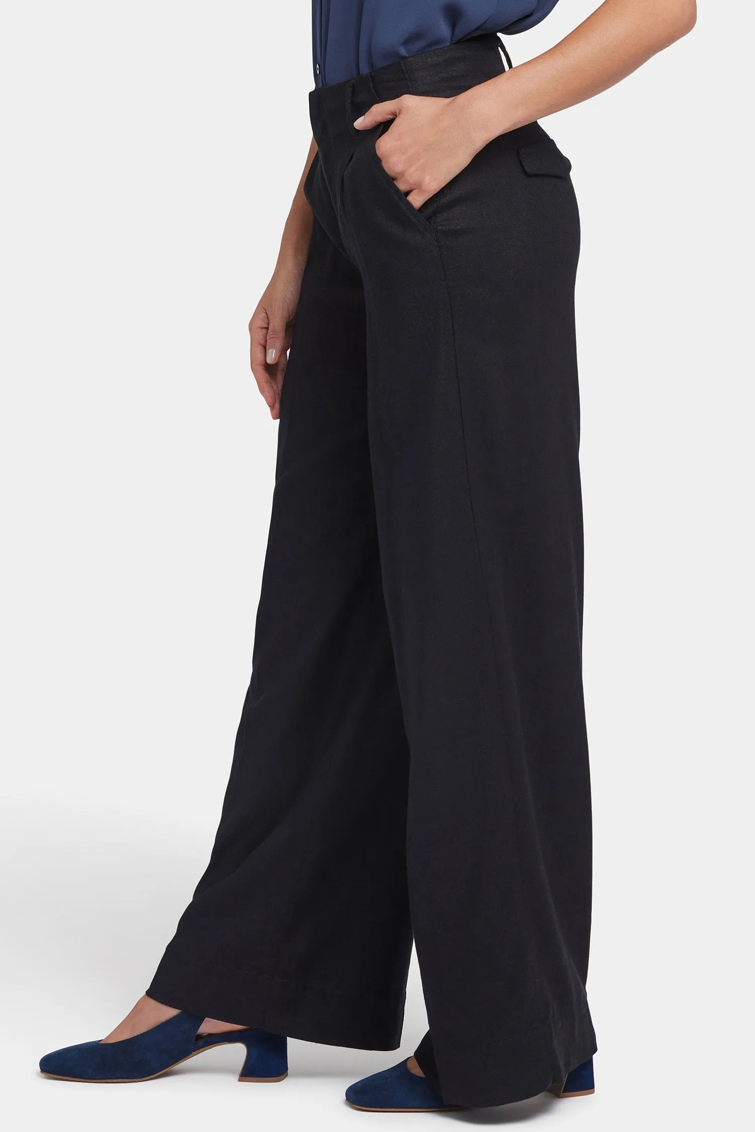 Mona Wide Leg Trouser Pants In Petite - Black