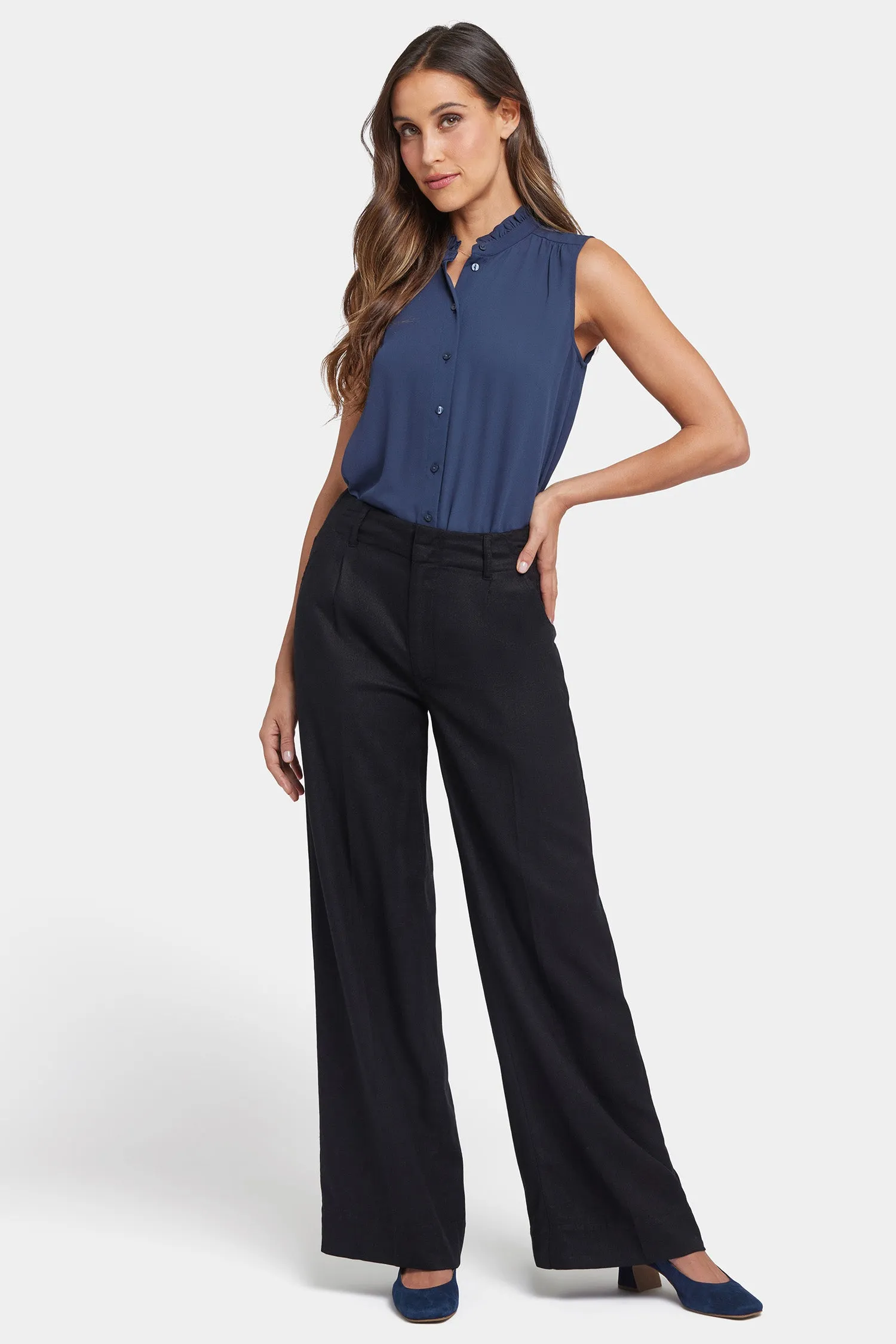 Mona Wide Leg Trouser Pants In Petite - Black