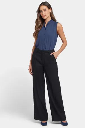Mona Wide Leg Trouser Pants In Petite - Black