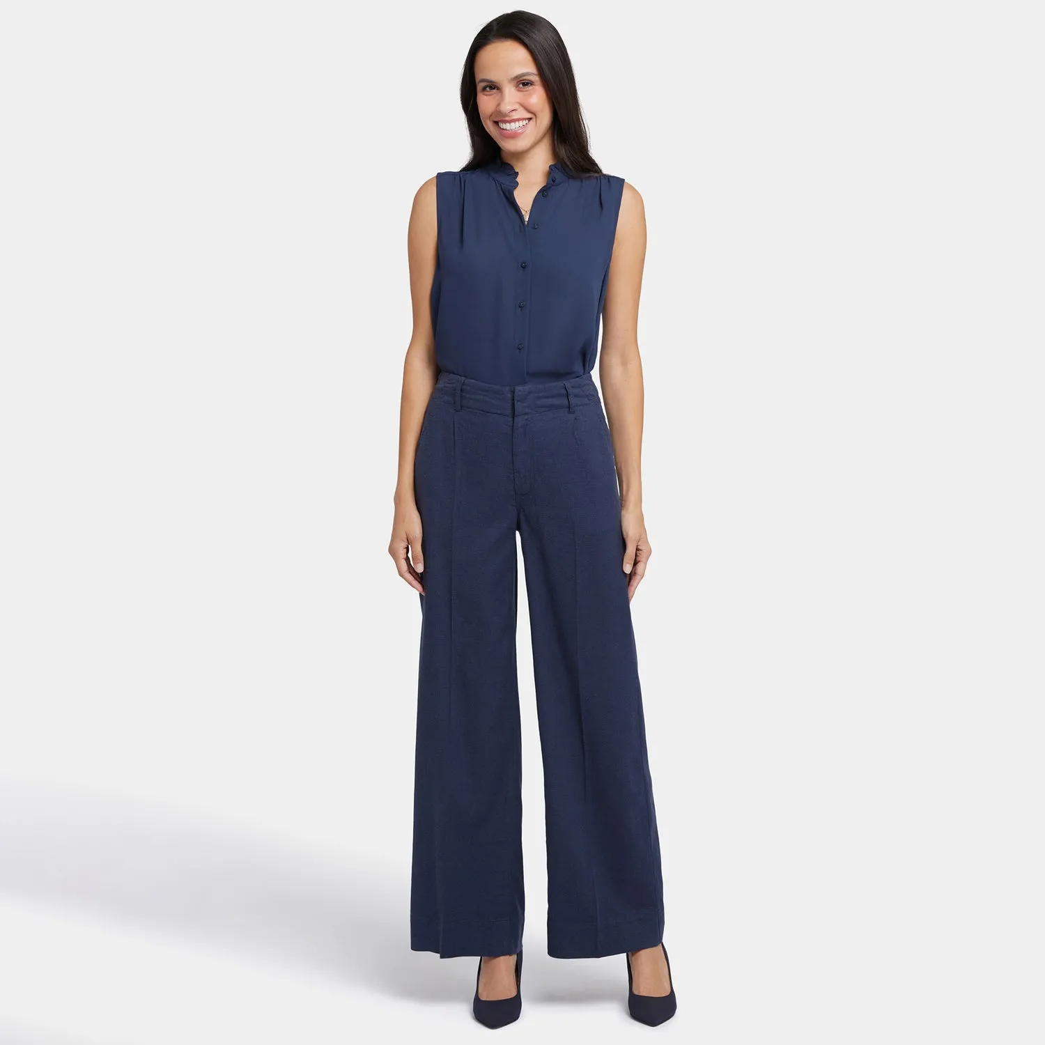 Mona Wide Leg Trouser Pants In Petite - Oxford Navy