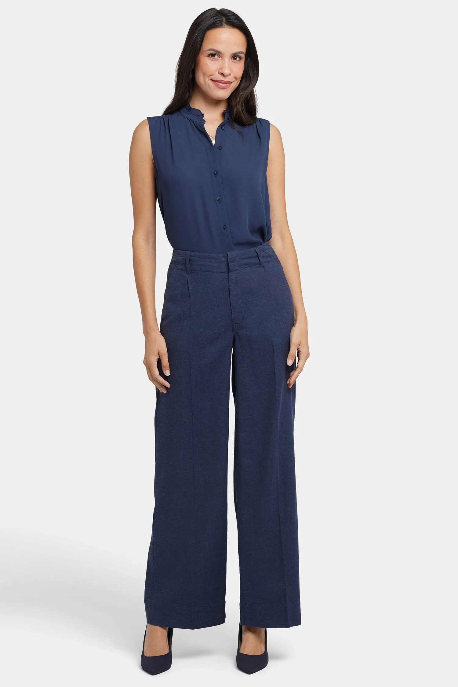 Mona Wide Leg Trouser Pants In Petite - Oxford Navy