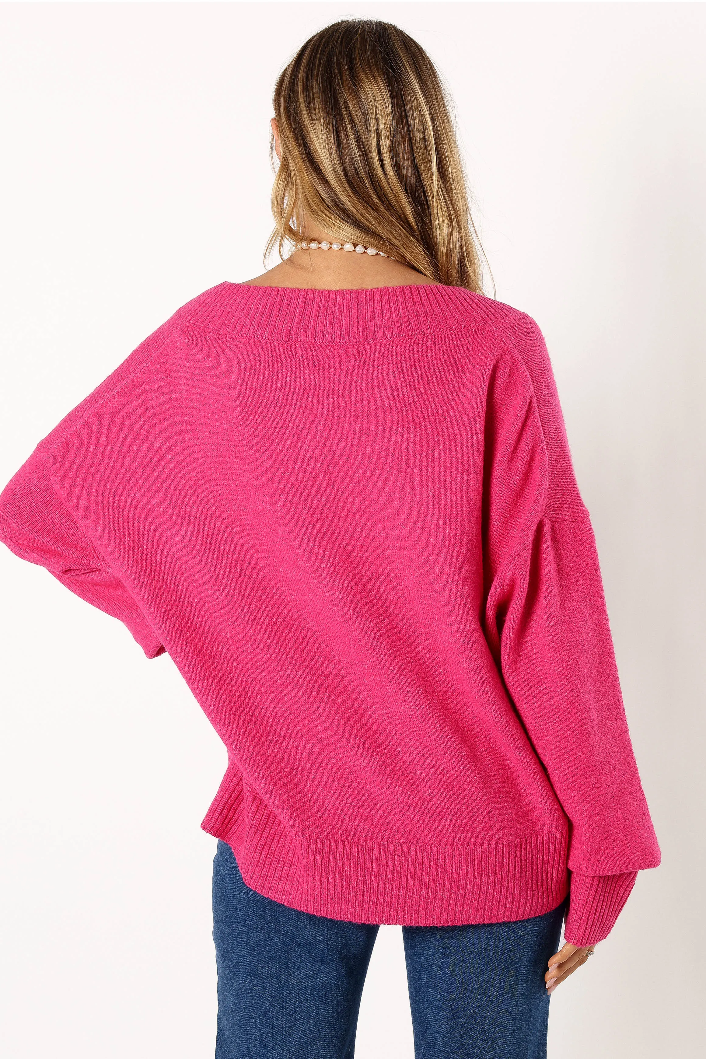 Palmer Vneck Knit Sweater - Pink