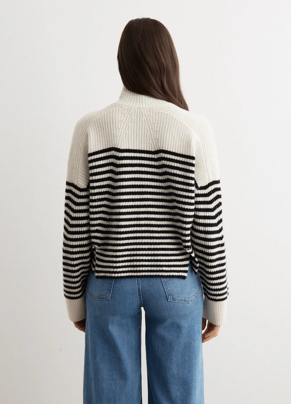 Pierce Stripe Cashmere Boxy Half Zip