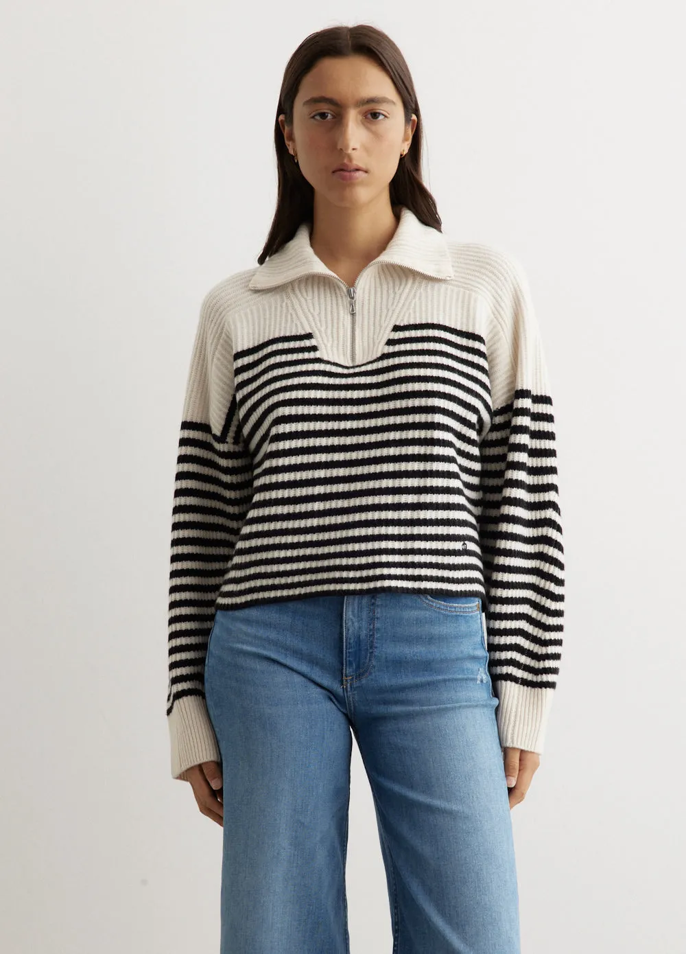 Pierce Stripe Cashmere Boxy Half Zip