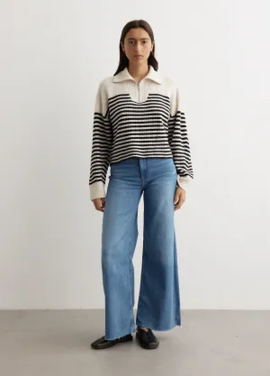 Pierce Stripe Cashmere Boxy Half Zip