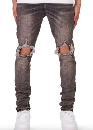 Purple Mens Mid Rise Slim Jeans "Grey Dirty Blowout"