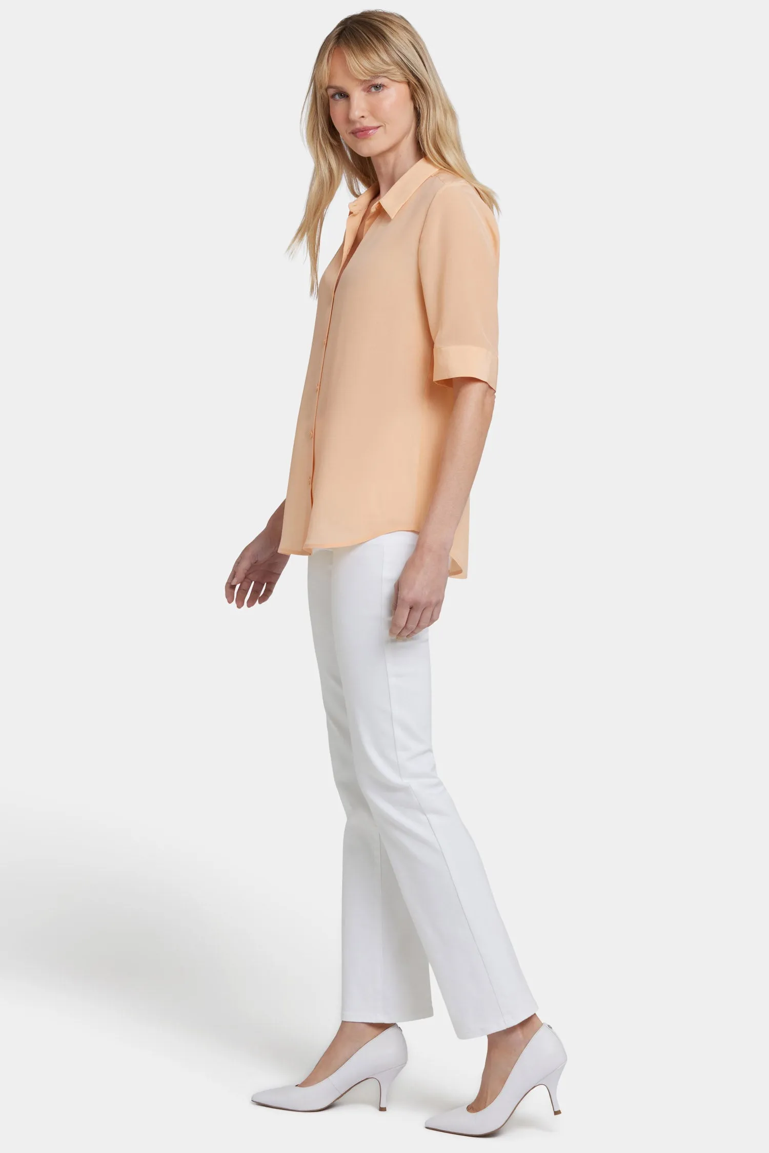 Riley Silk Elbow Sleeved Blouse - Apricot Nectar