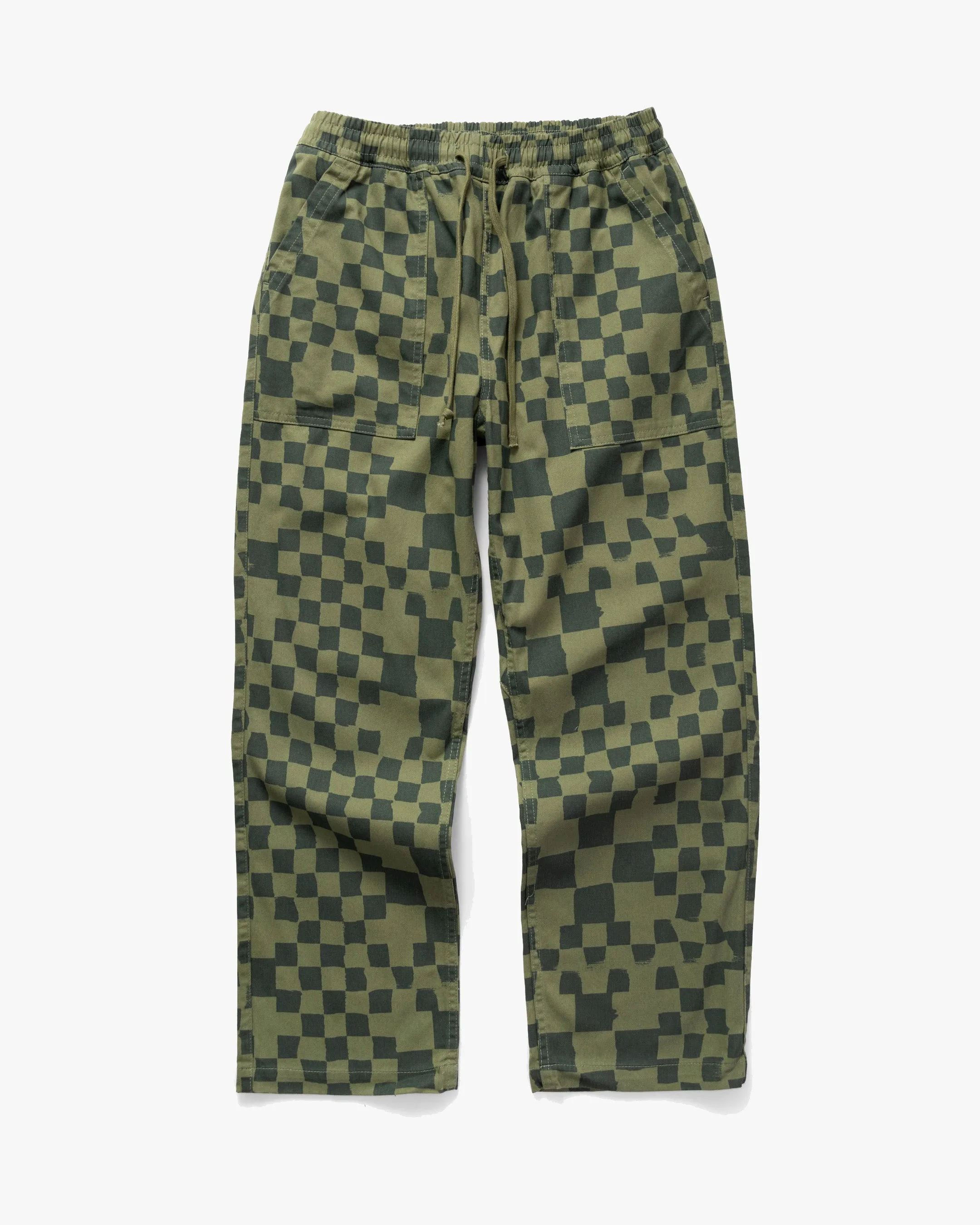 Service Works Drill Printed Chef Pant - Olive Checker