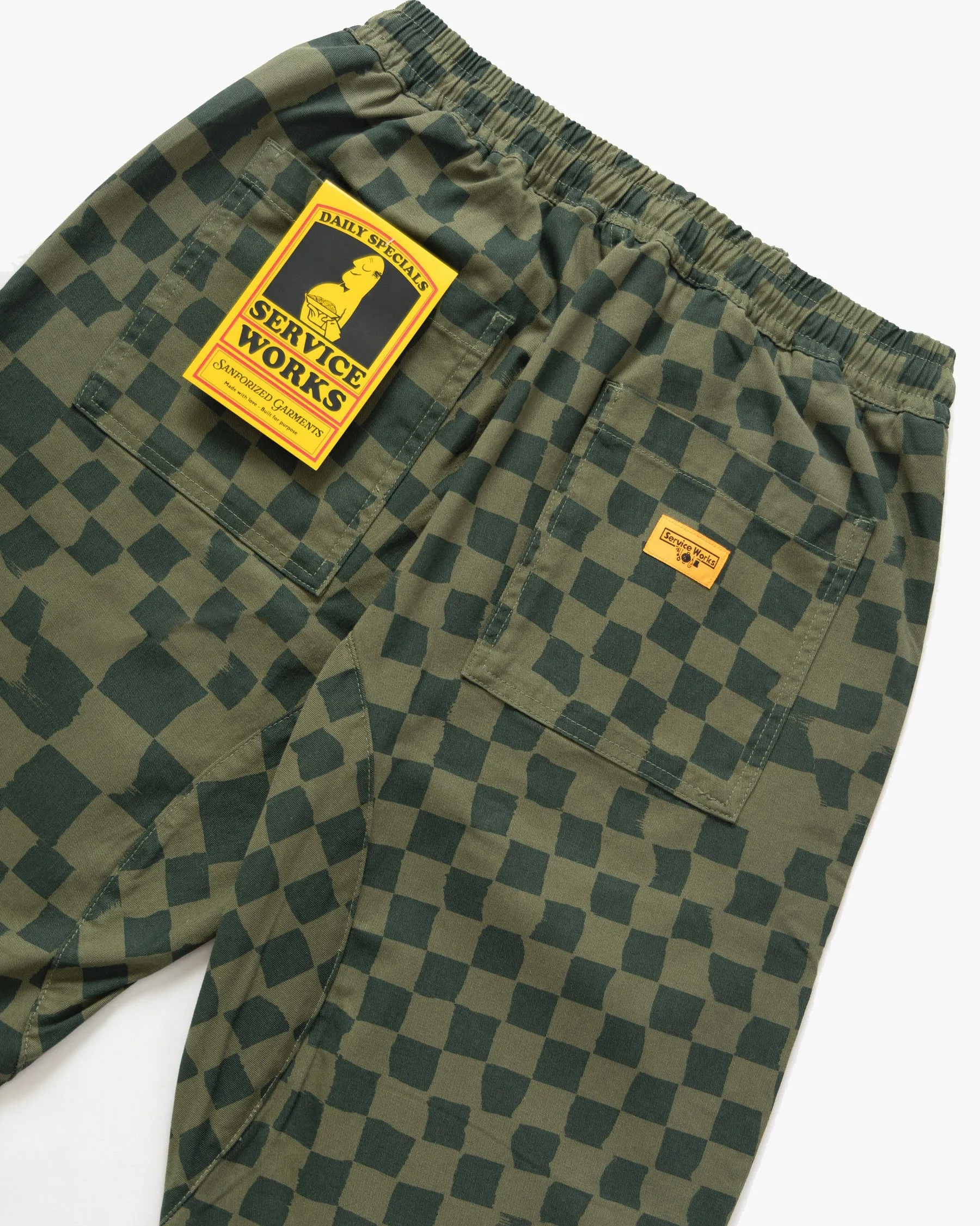 Service Works Drill Printed Chef Pant - Olive Checker