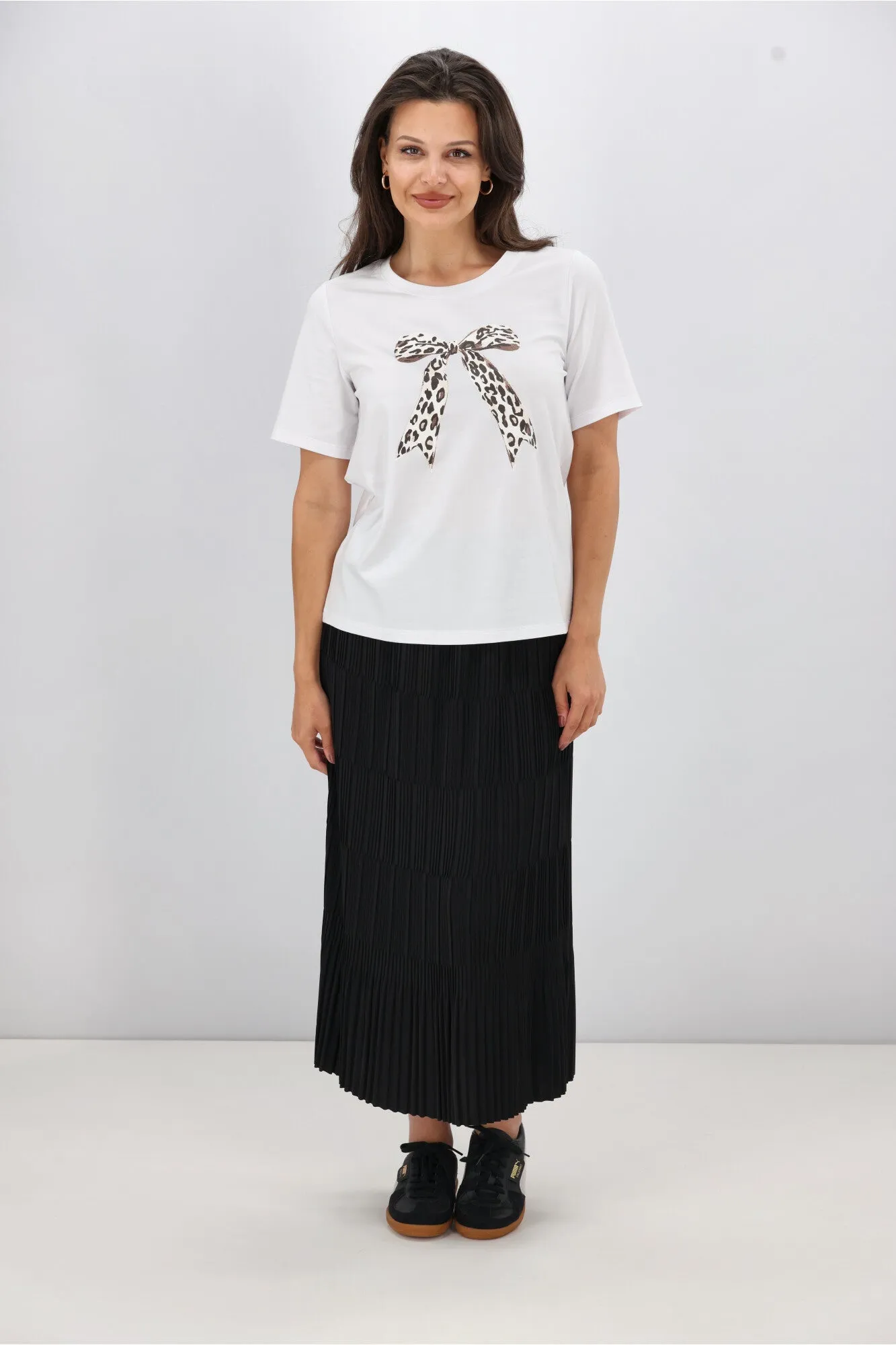 Shine On Label Animal Print Bow Tee White