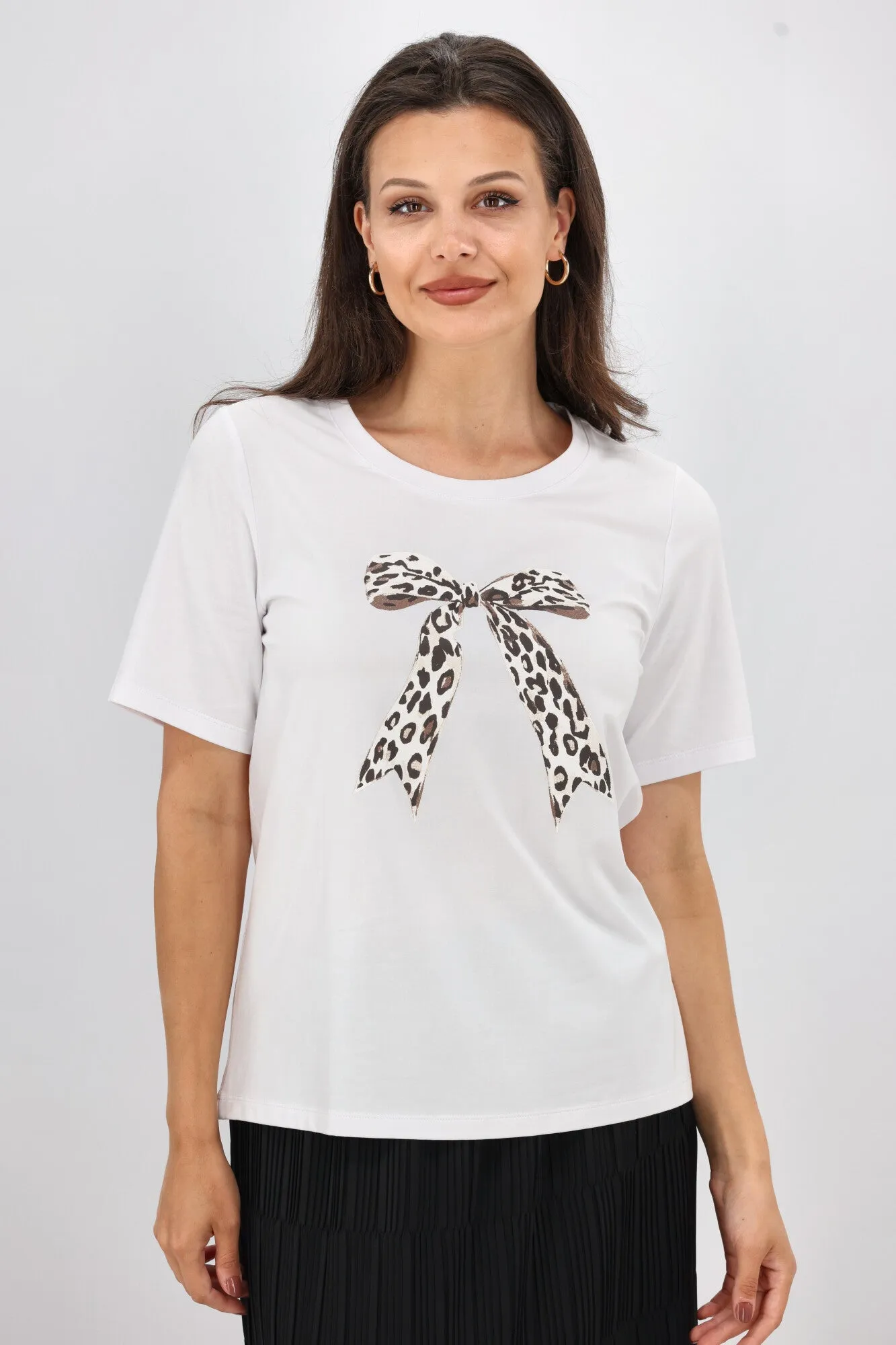 Shine On Label Animal Print Bow Tee White