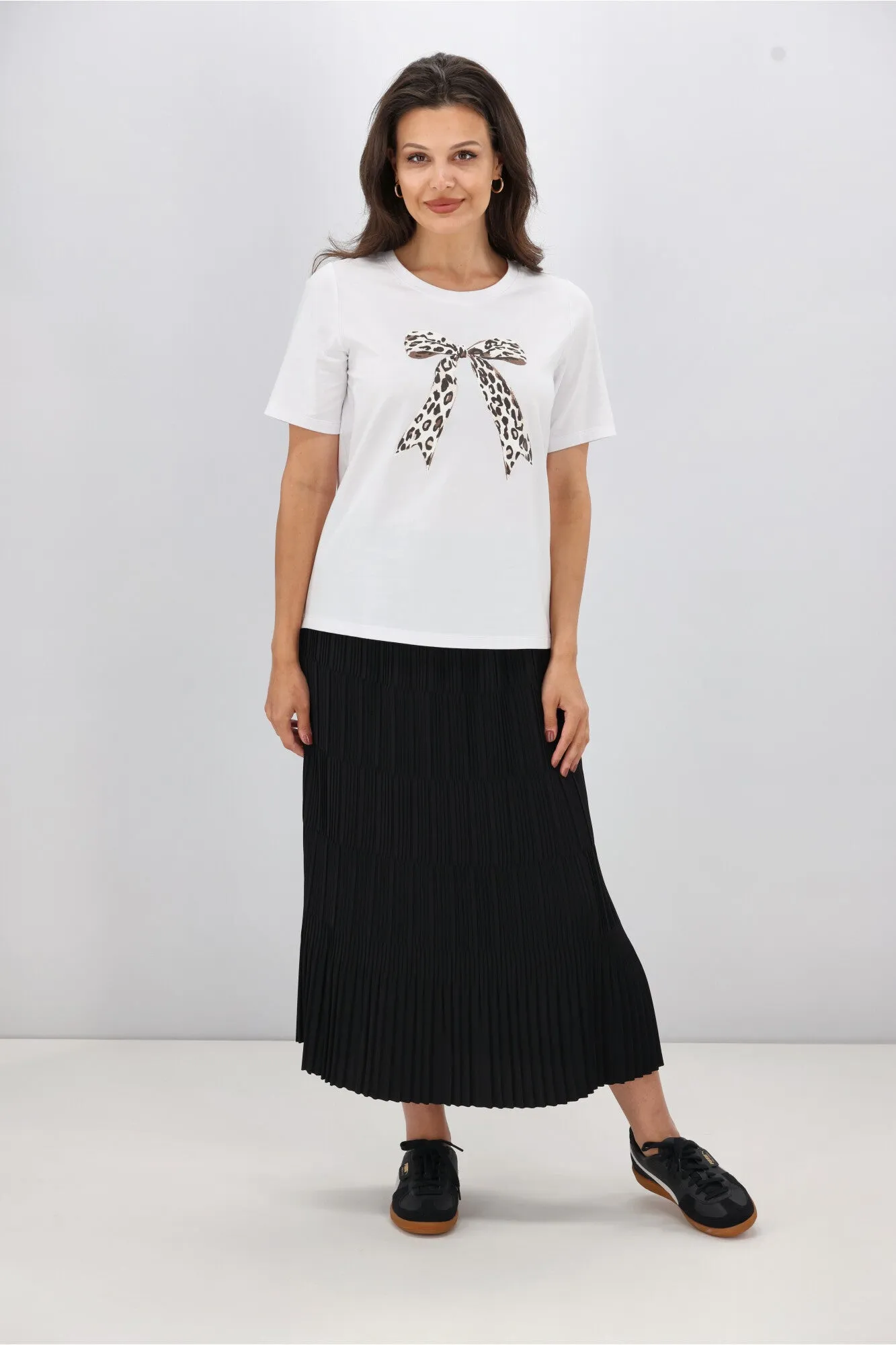 Shine On Label Animal Print Bow Tee White