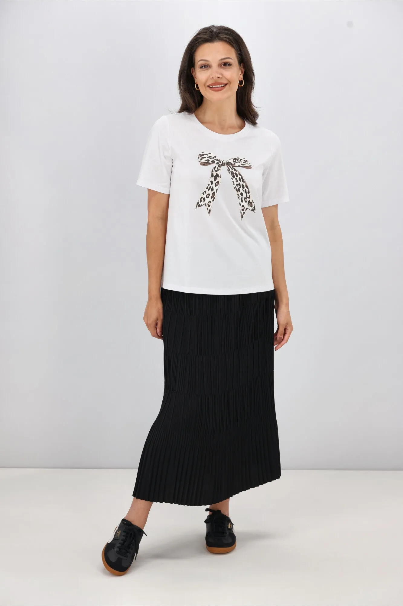 Shine On Label Animal Print Bow Tee White