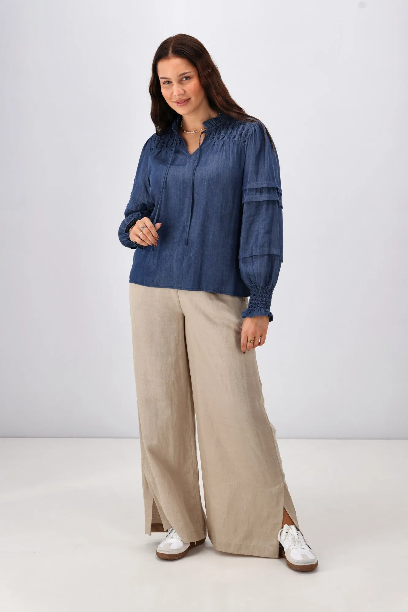 Shine On Label Elaina Chambray Tie Detail Top Indigo