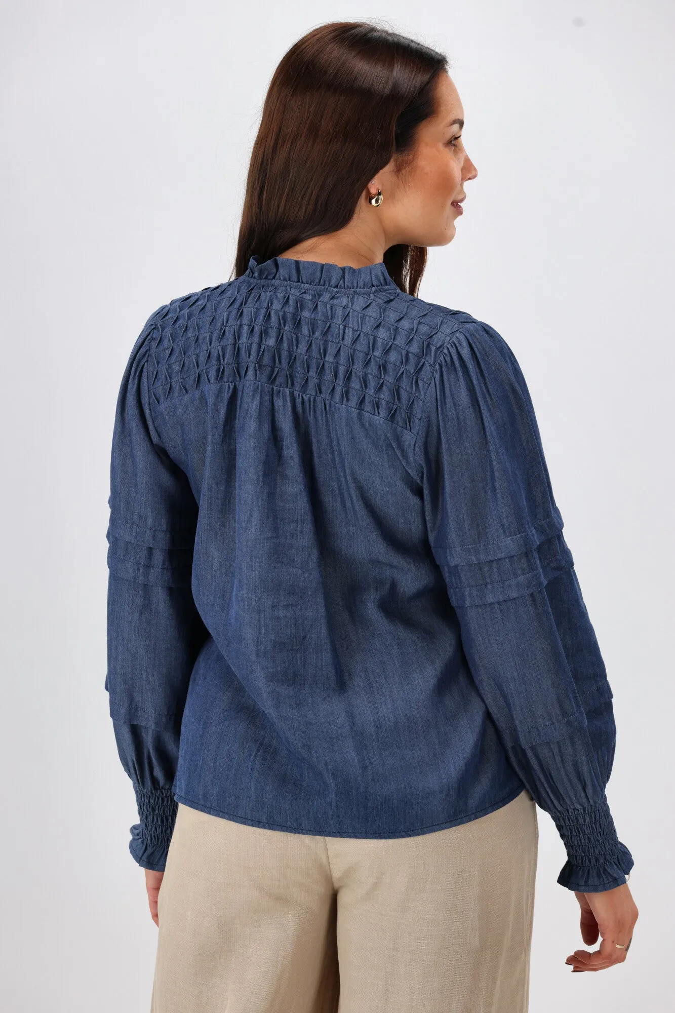 Shine On Label Elaina Chambray Tie Detail Top Indigo