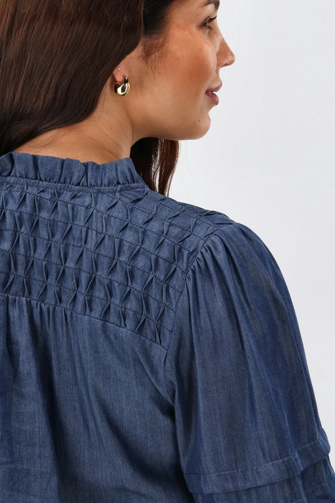 Shine On Label Elaina Chambray Tie Detail Top Indigo