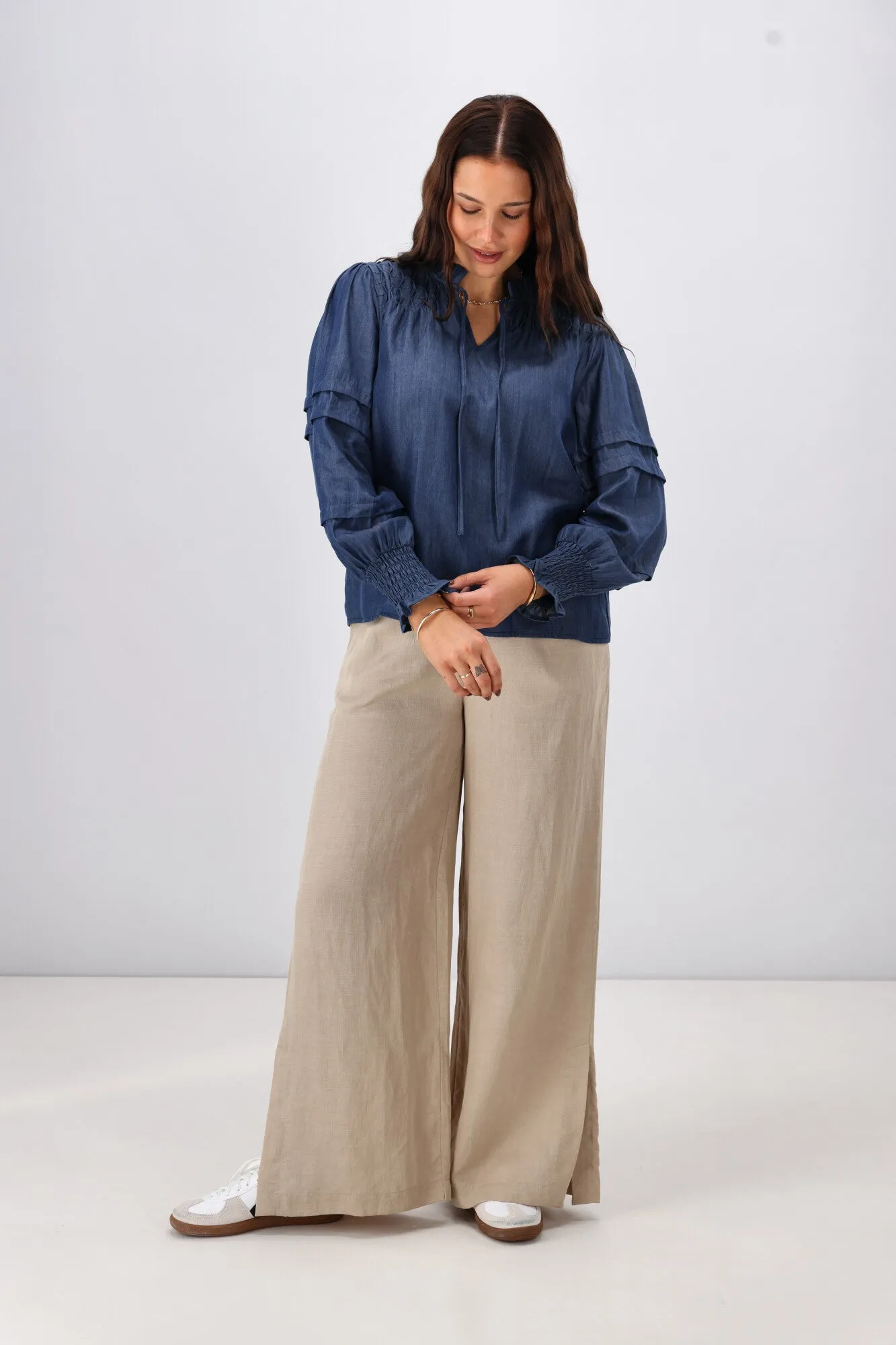Shine On Label Elaina Chambray Tie Detail Top Indigo