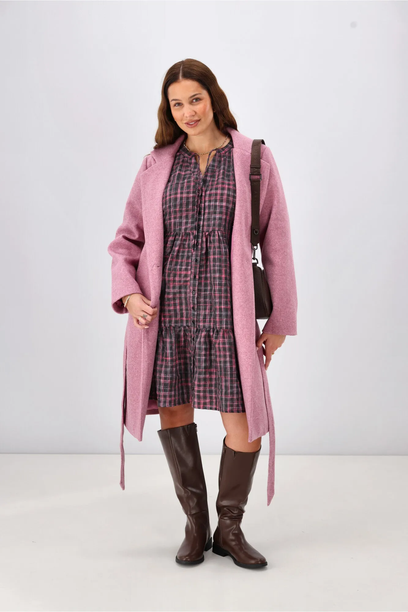 Shine On Label Evangeline Puff Sleeve Dress Black Check