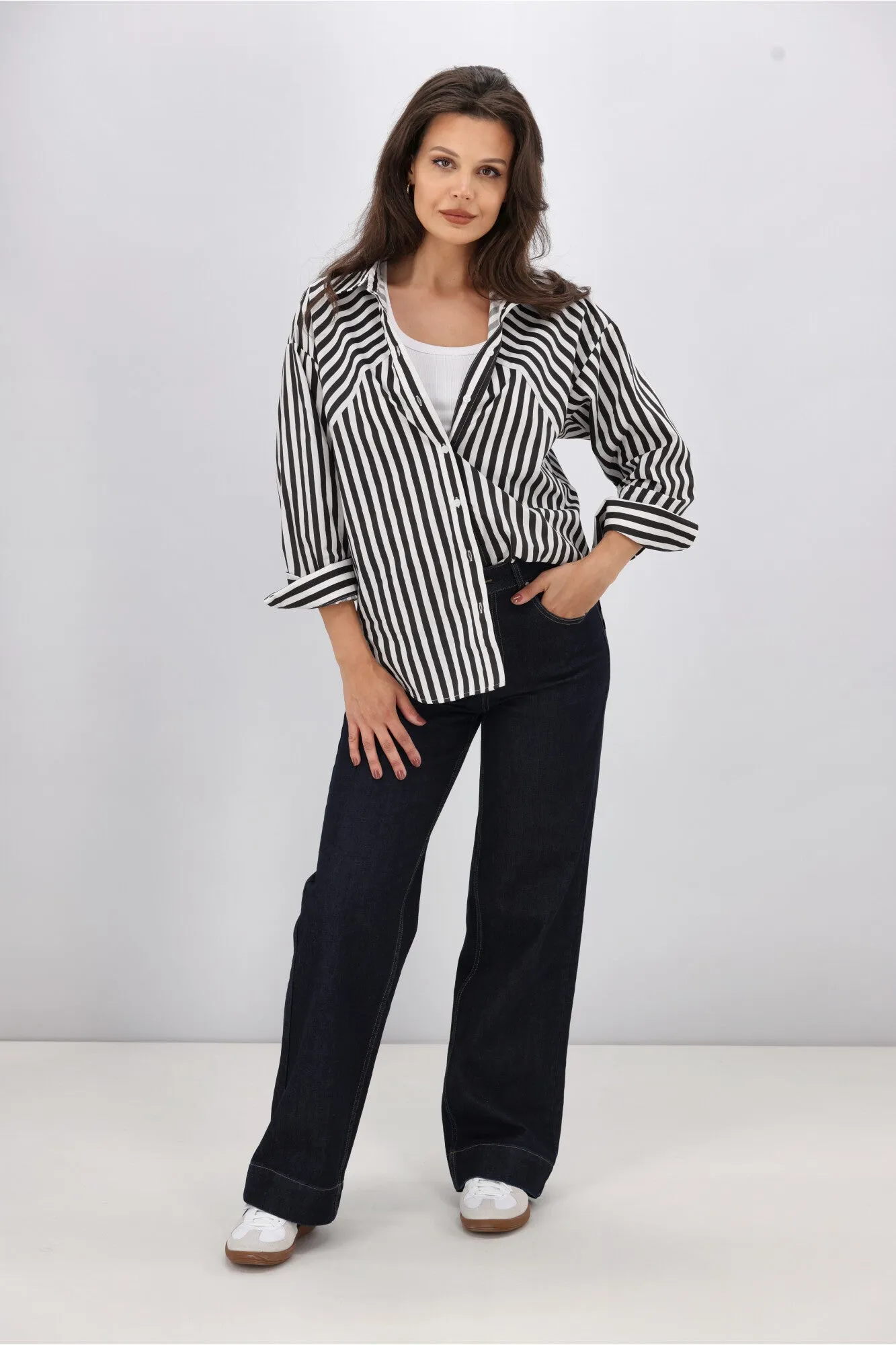 Shine On Label Kieran Angle Striped Shirt Black White