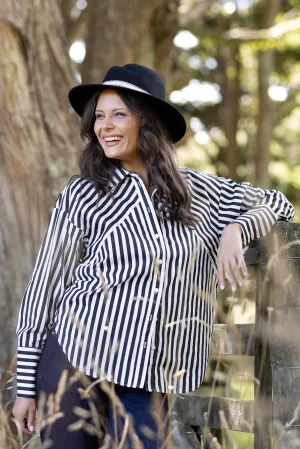 Shine On Label Kieran Angle Striped Shirt Black White