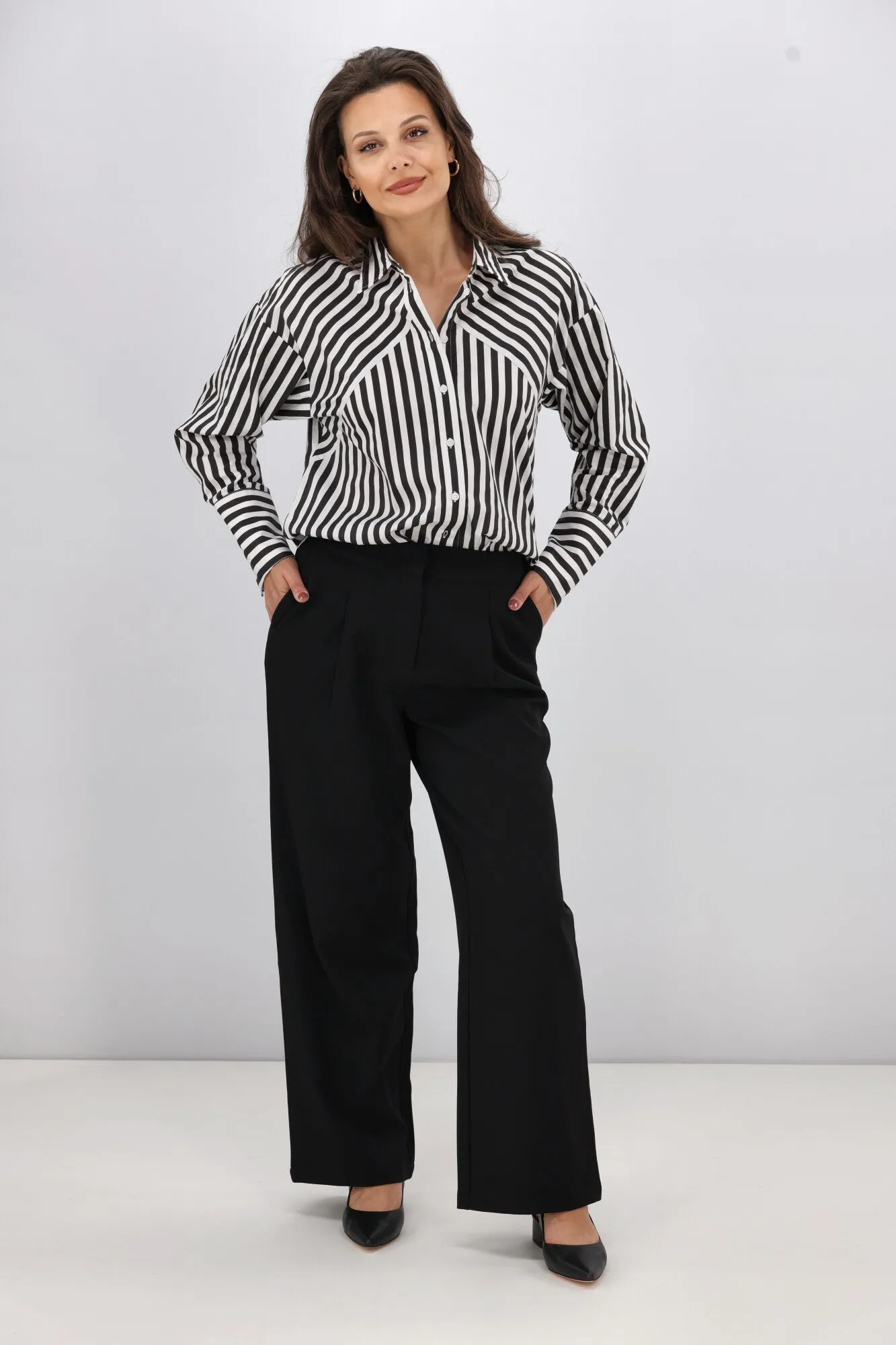 Shine On Label Kieran Angle Striped Shirt Black White