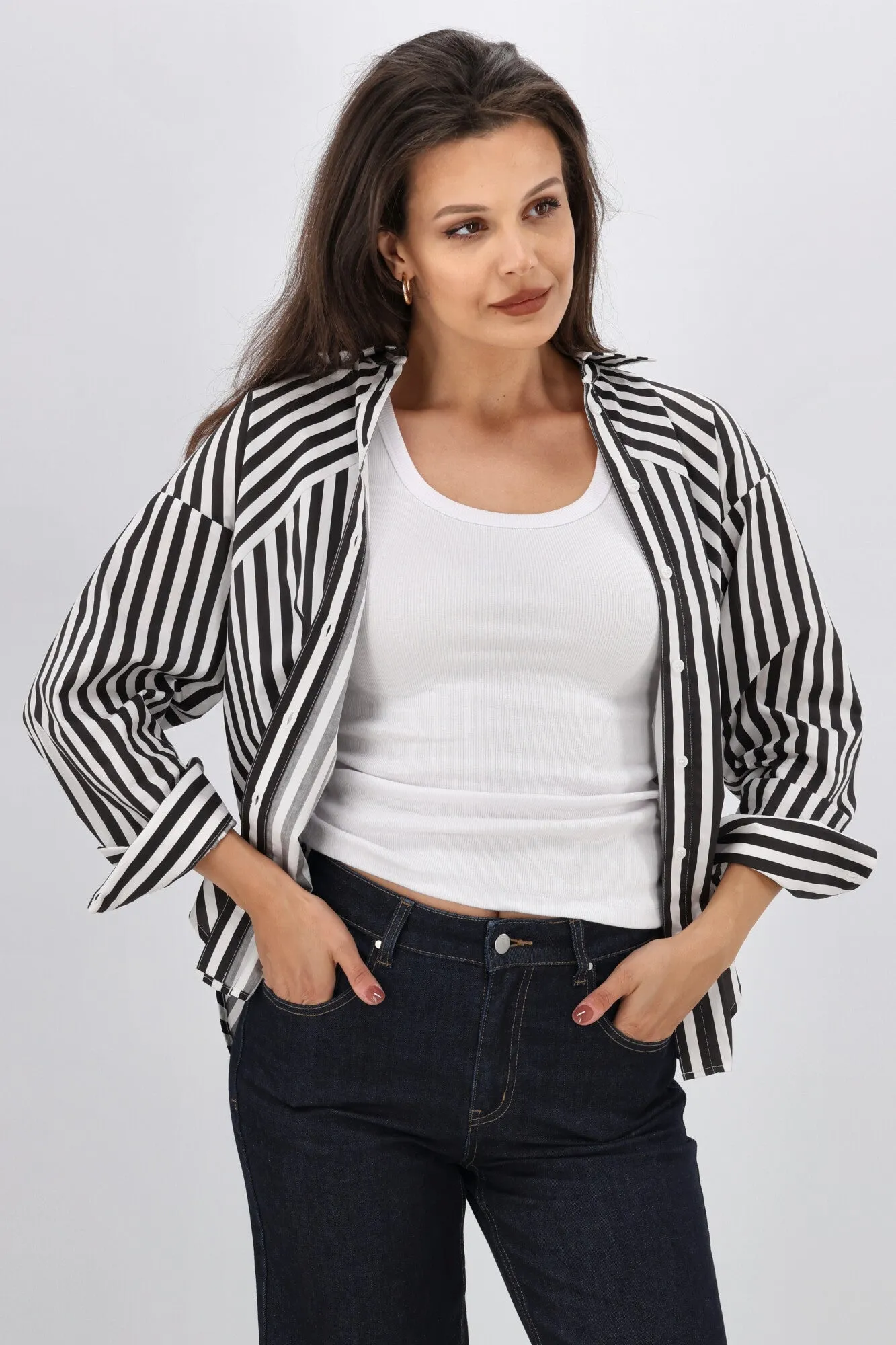 Shine On Label Kieran Angle Striped Shirt Black White