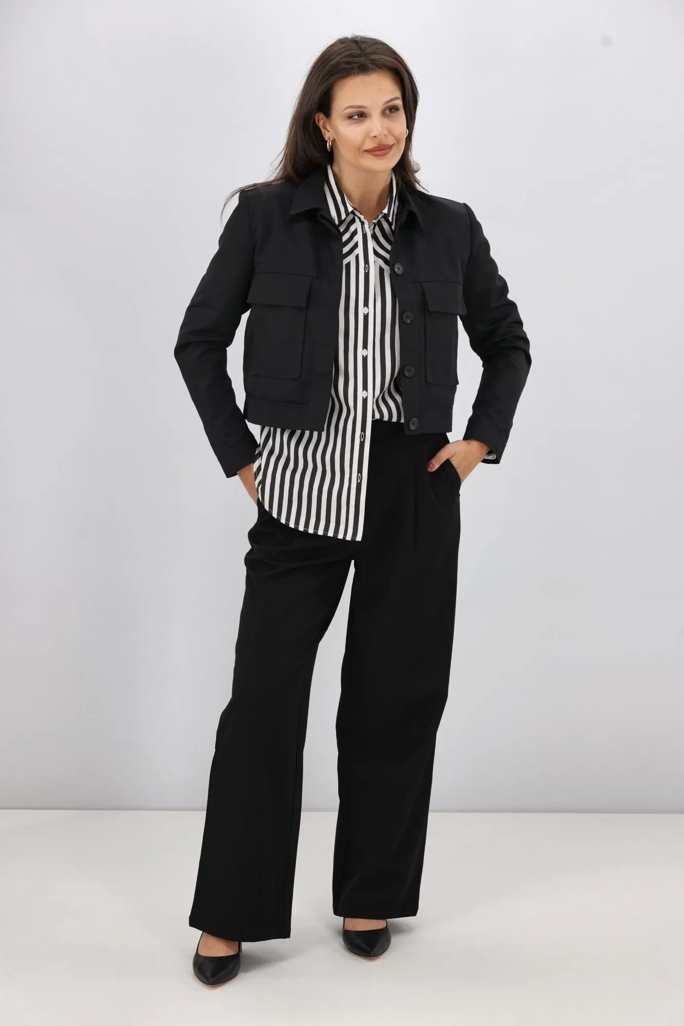 Shine On Label Kieran Angle Striped Shirt Black White