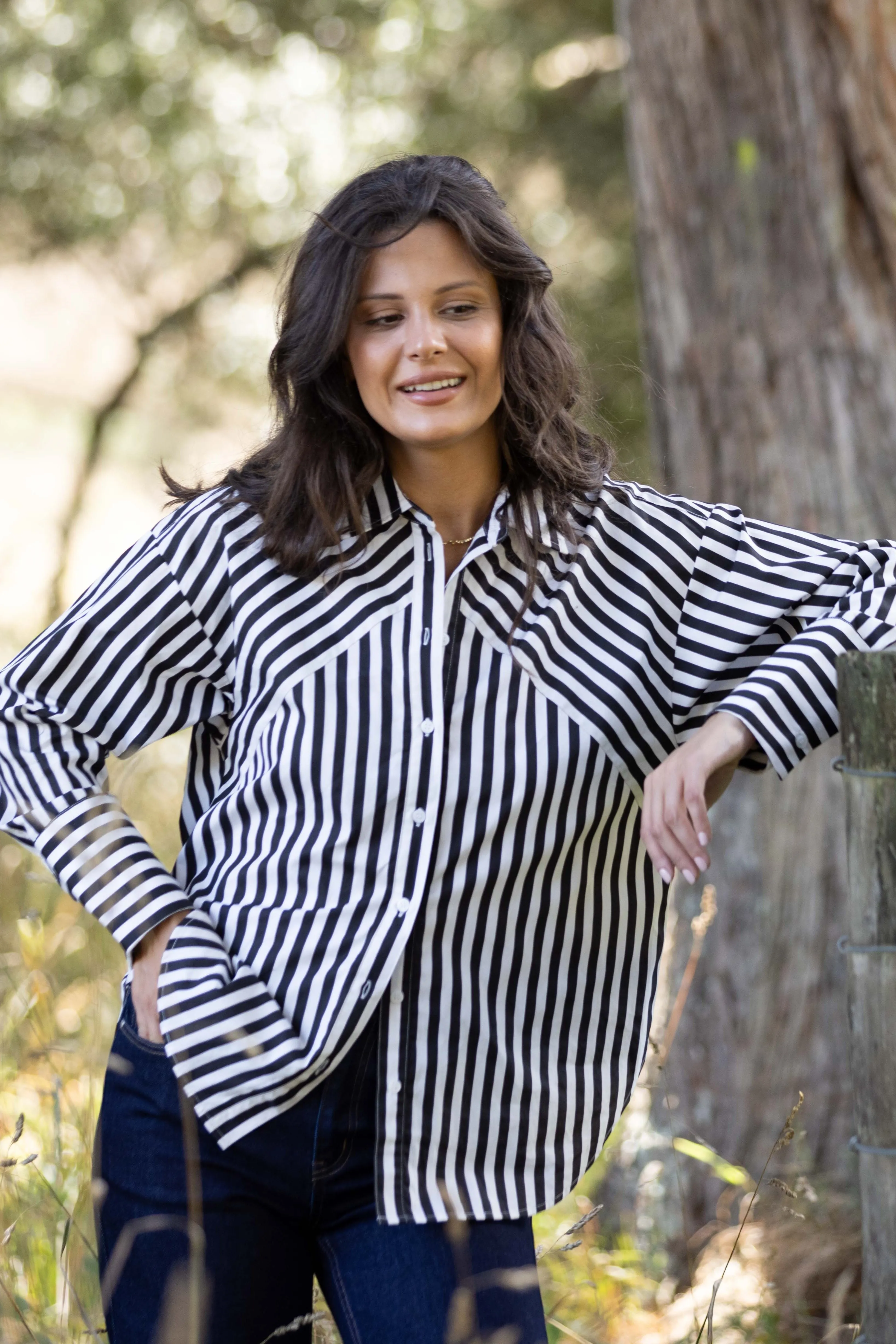 Shine On Label Kieran Angle Striped Shirt Black White