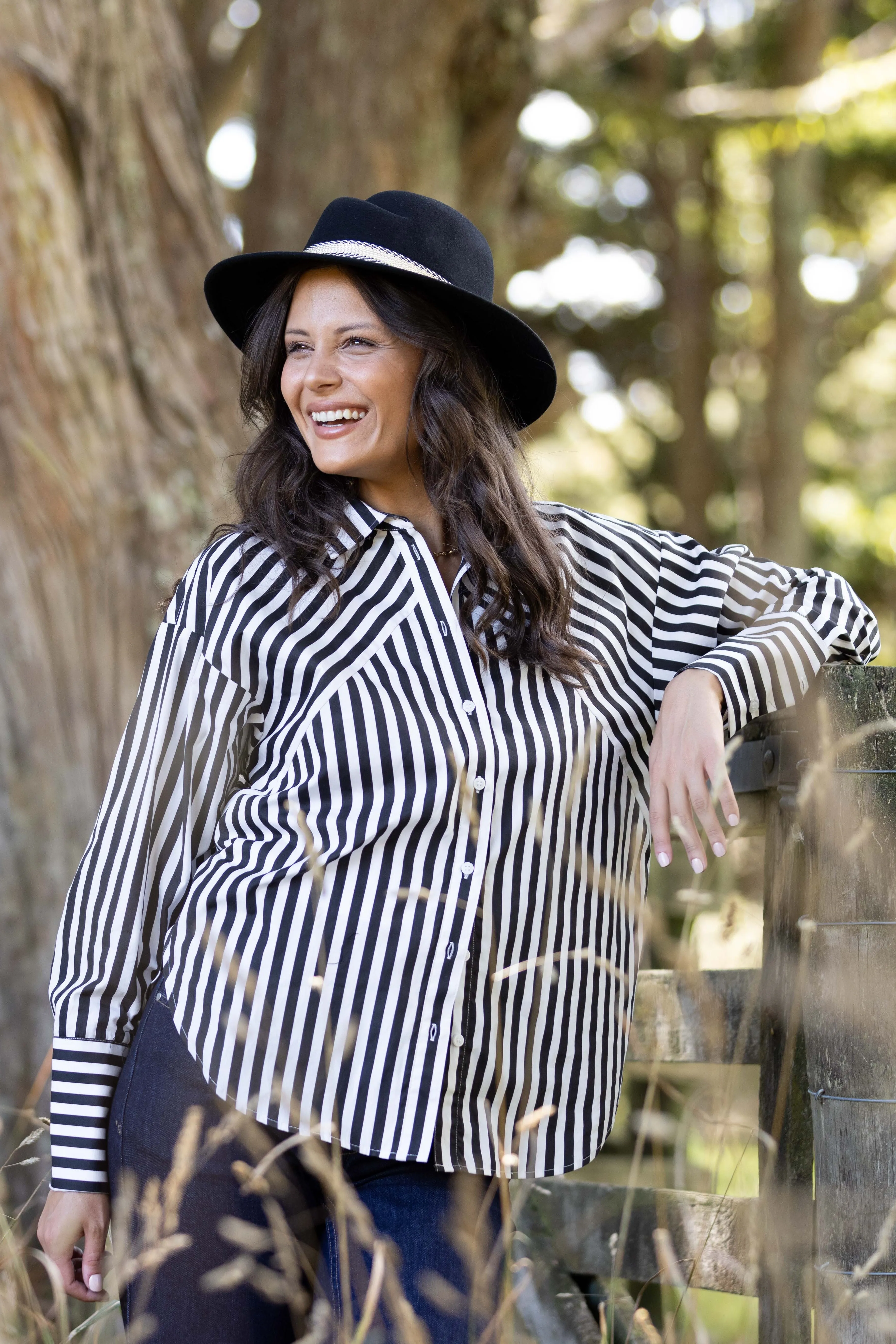 Shine On Label Kieran Angle Striped Shirt Black White