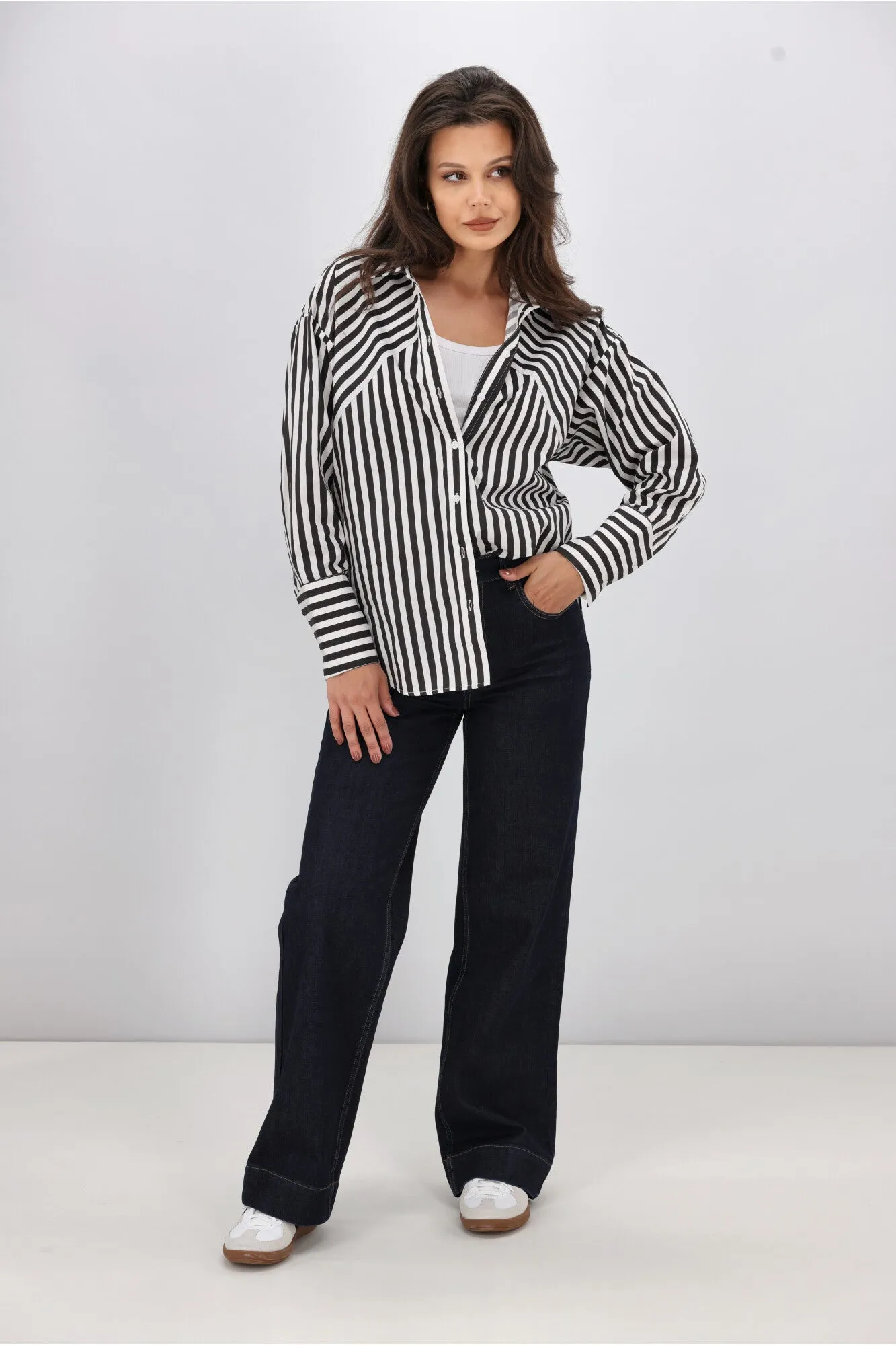 Shine On Label Kieran Angle Striped Shirt Black White