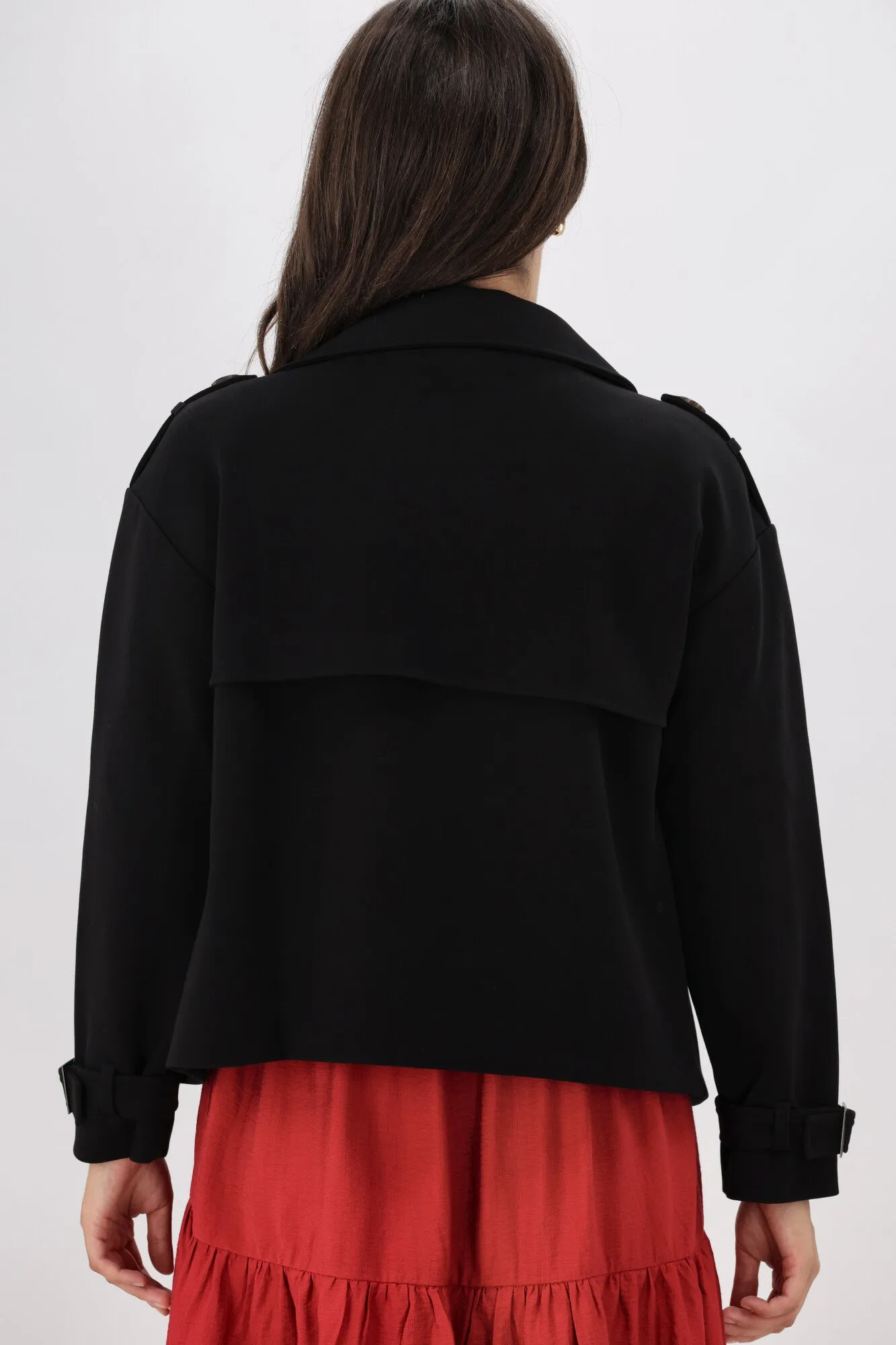 Shine On Label London Cropped Ponte Trench Black