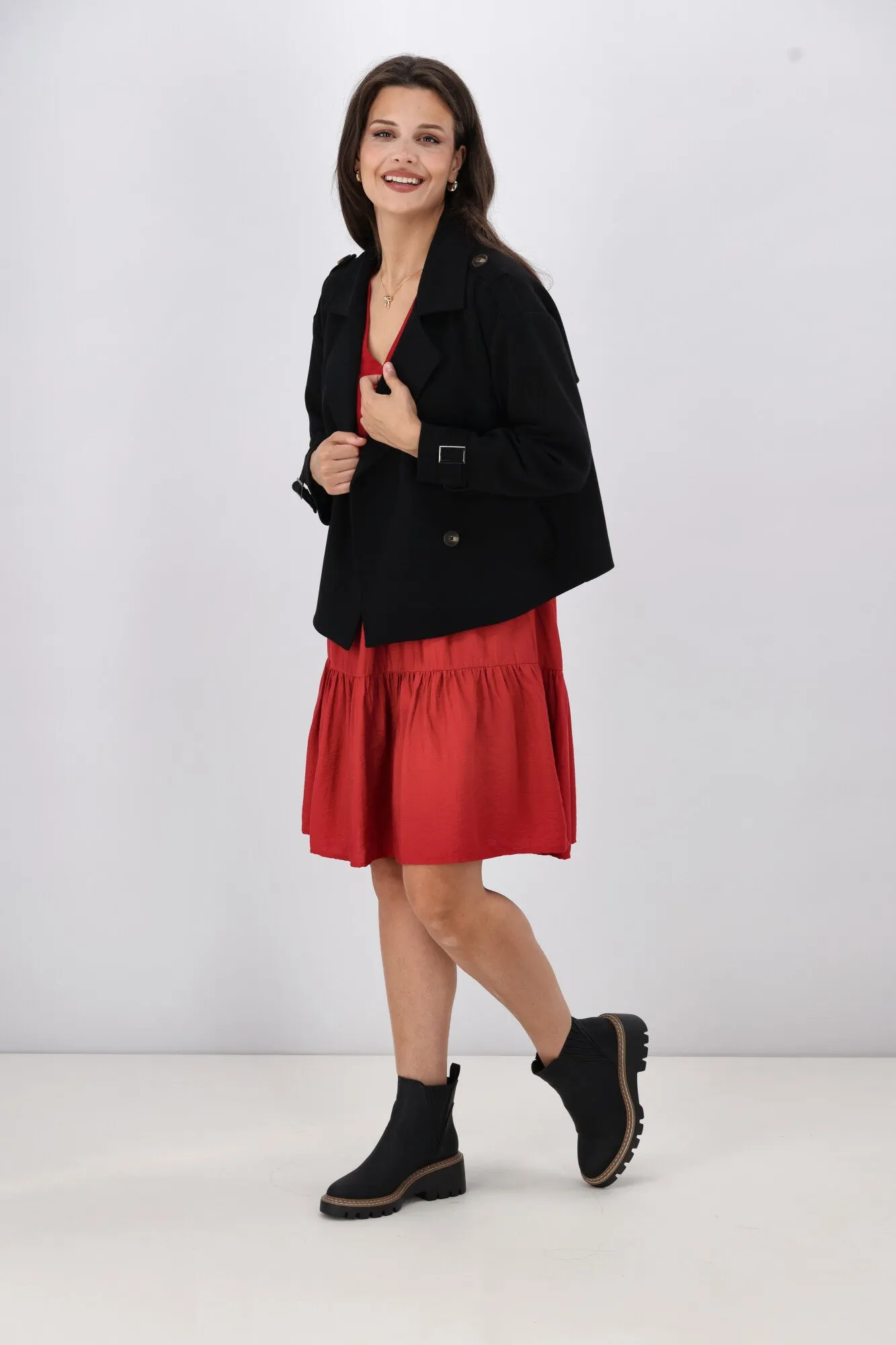 Shine On Label London Cropped Ponte Trench Black
