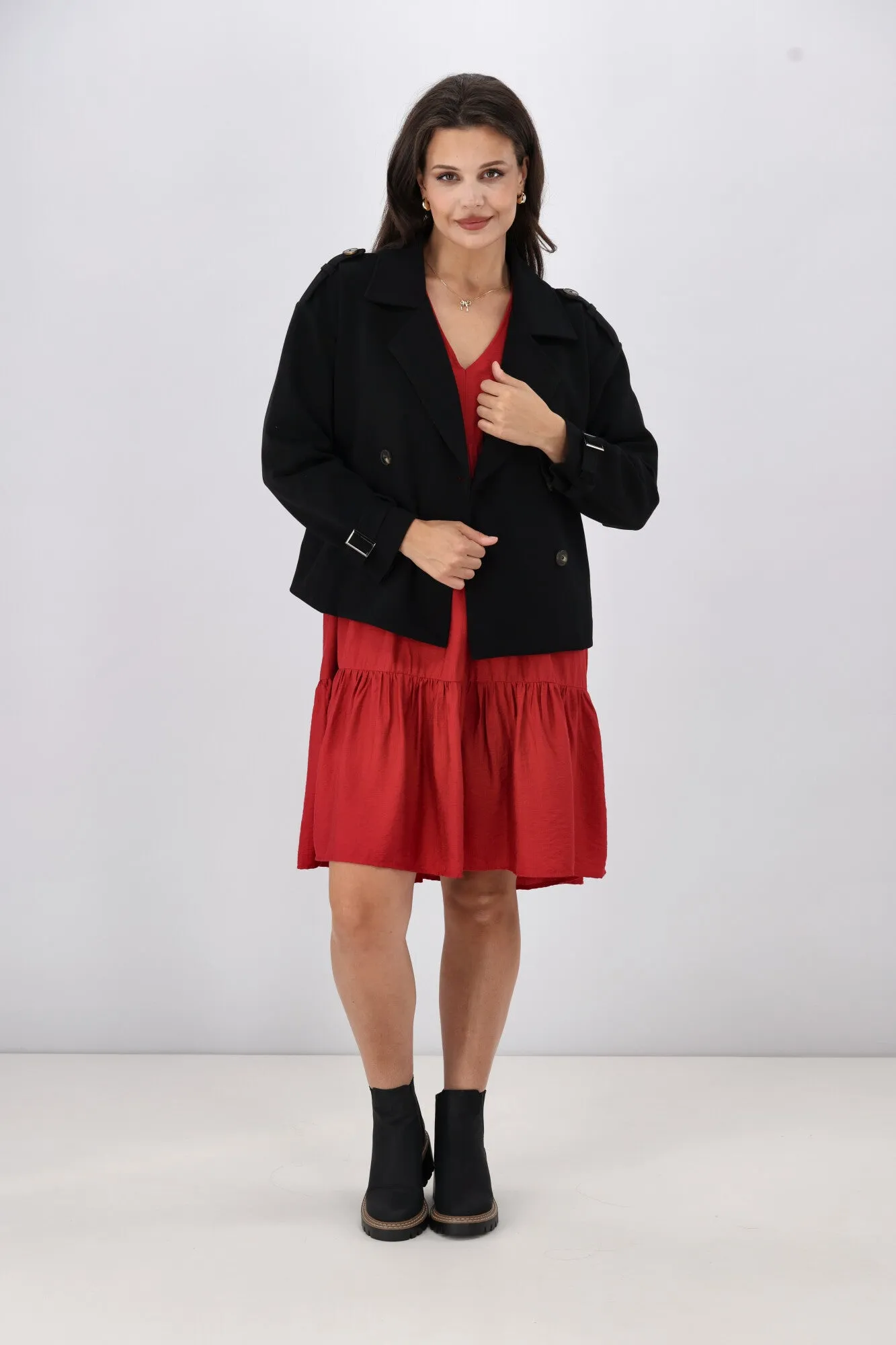 Shine On Label London Cropped Ponte Trench Black