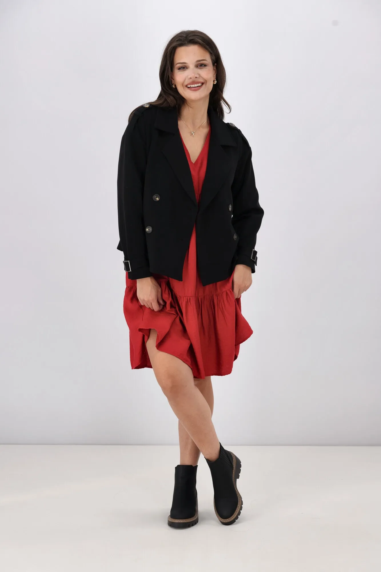 Shine On Label London Cropped Ponte Trench Black