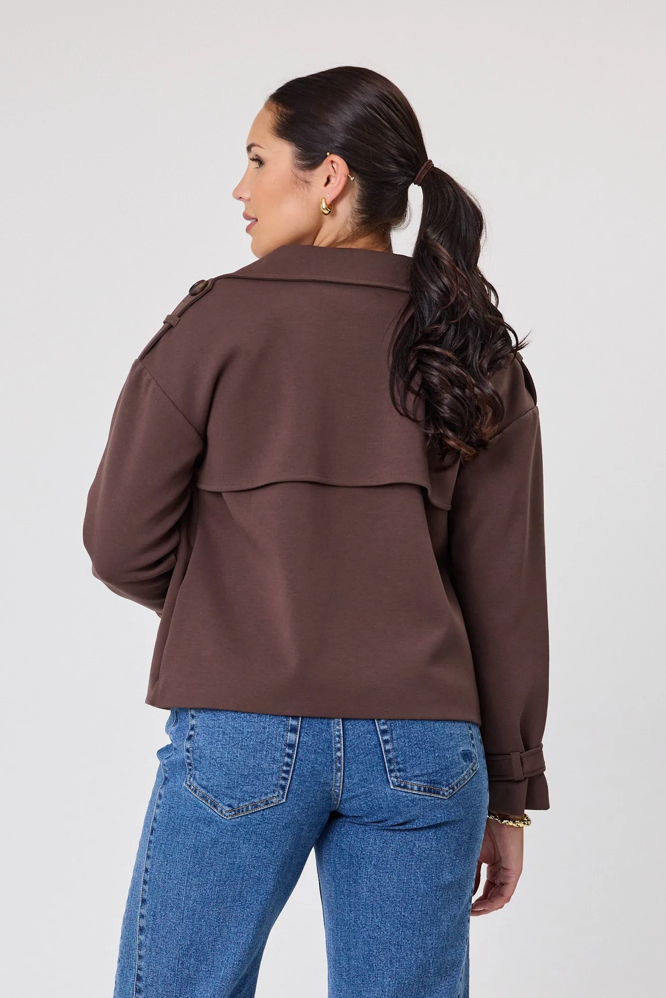 Shine On Label London Cropped Ponte Trench Chocolate