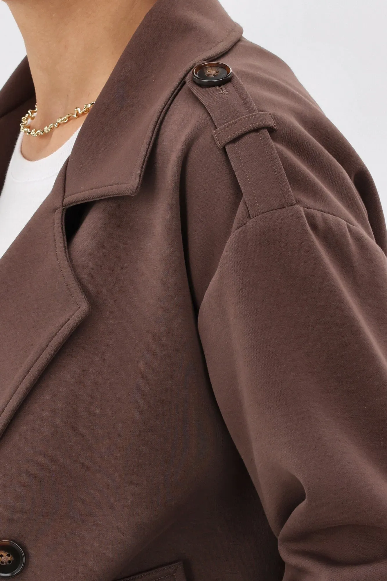 Shine On Label London Cropped Ponte Trench Chocolate