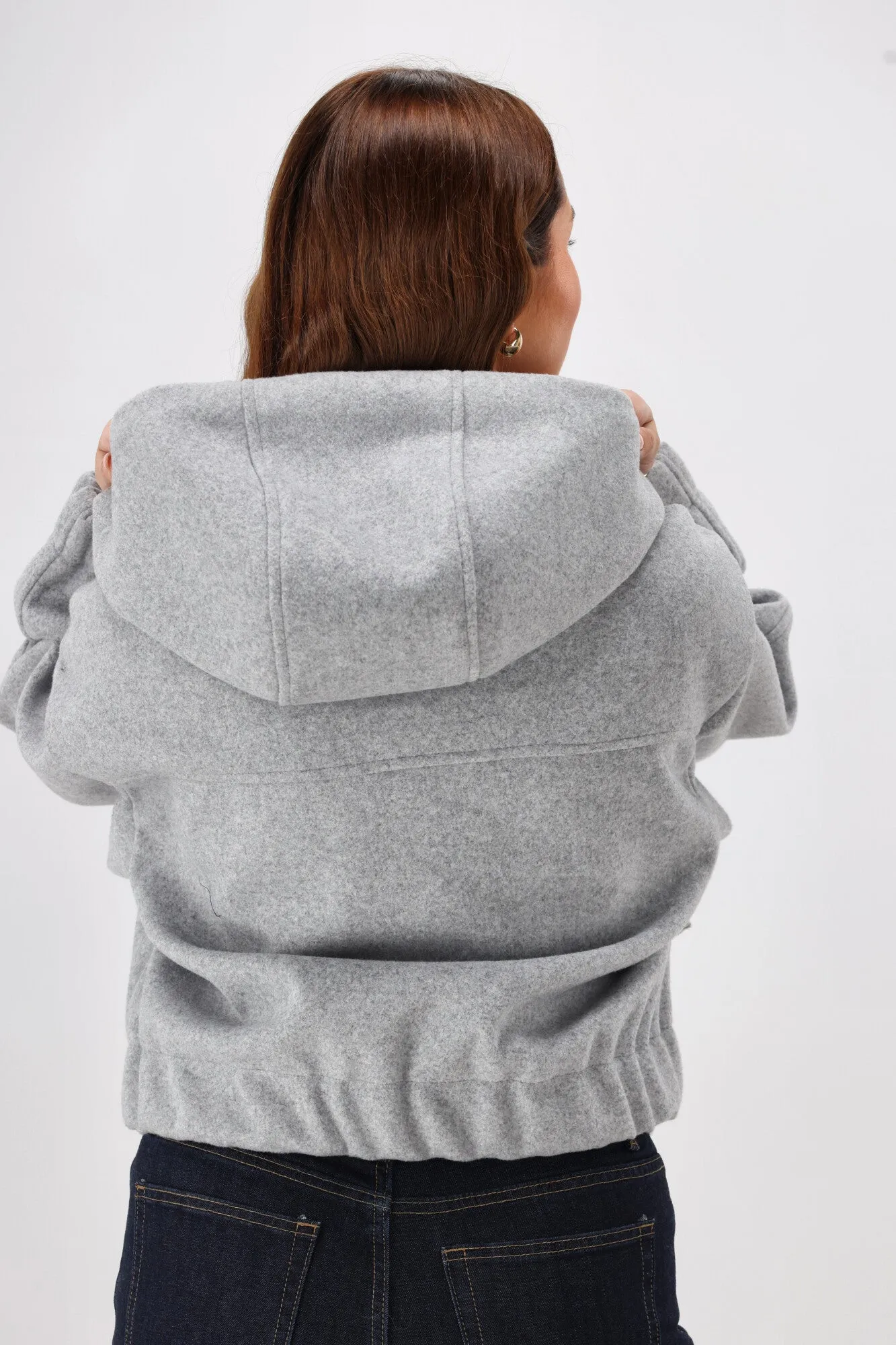 Shine On Label Metro Felt Hooded Bomber Jacket Grey Marl