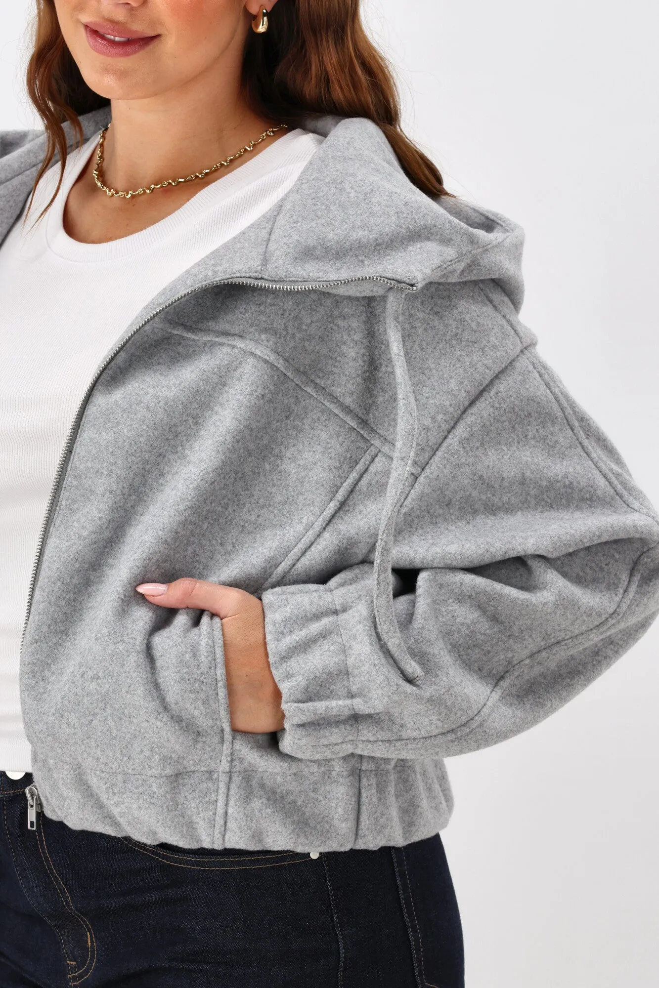 Shine On Label Metro Felt Hooded Bomber Jacket Grey Marl