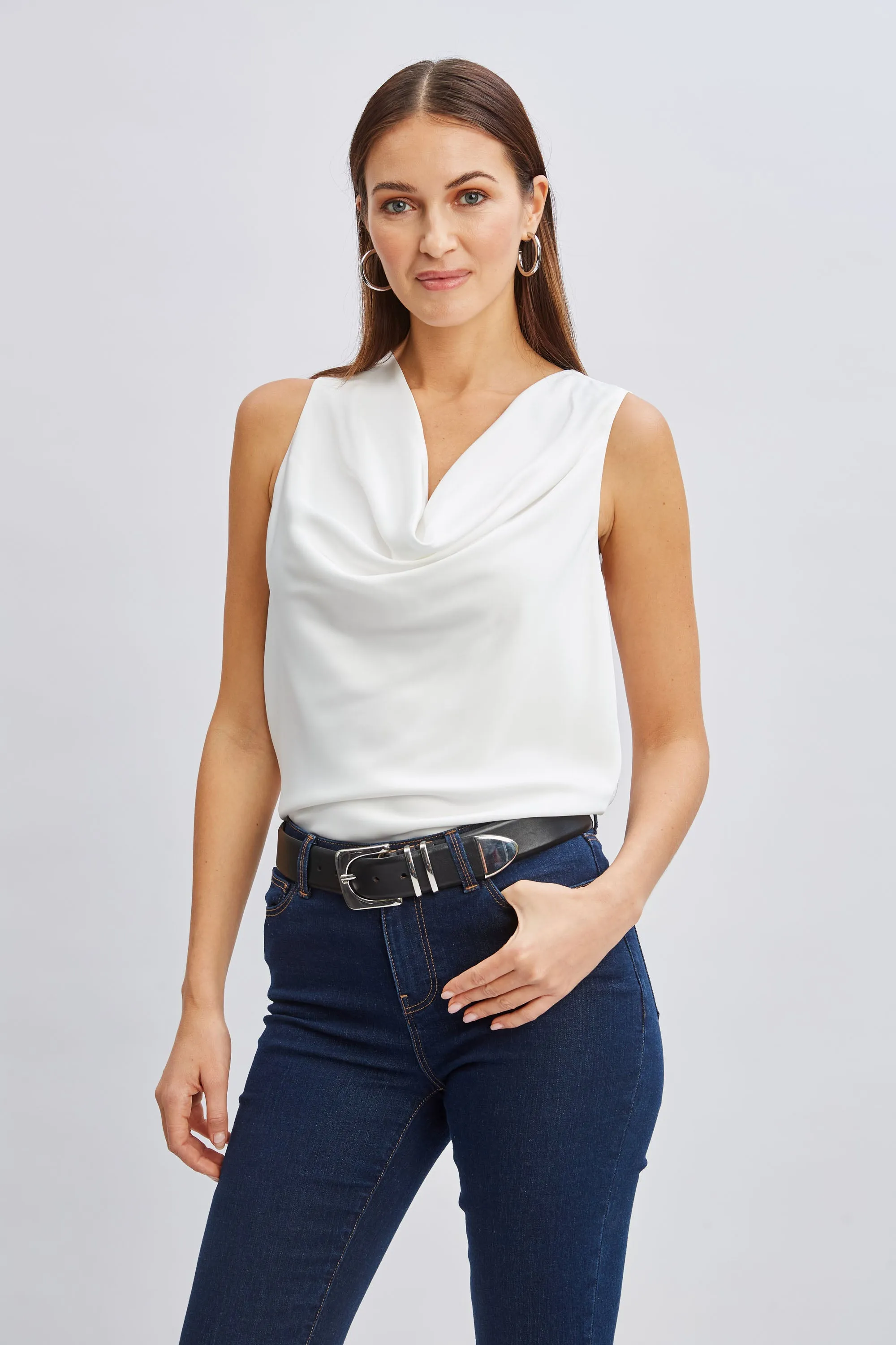Silk Satin Cowl Neck Top